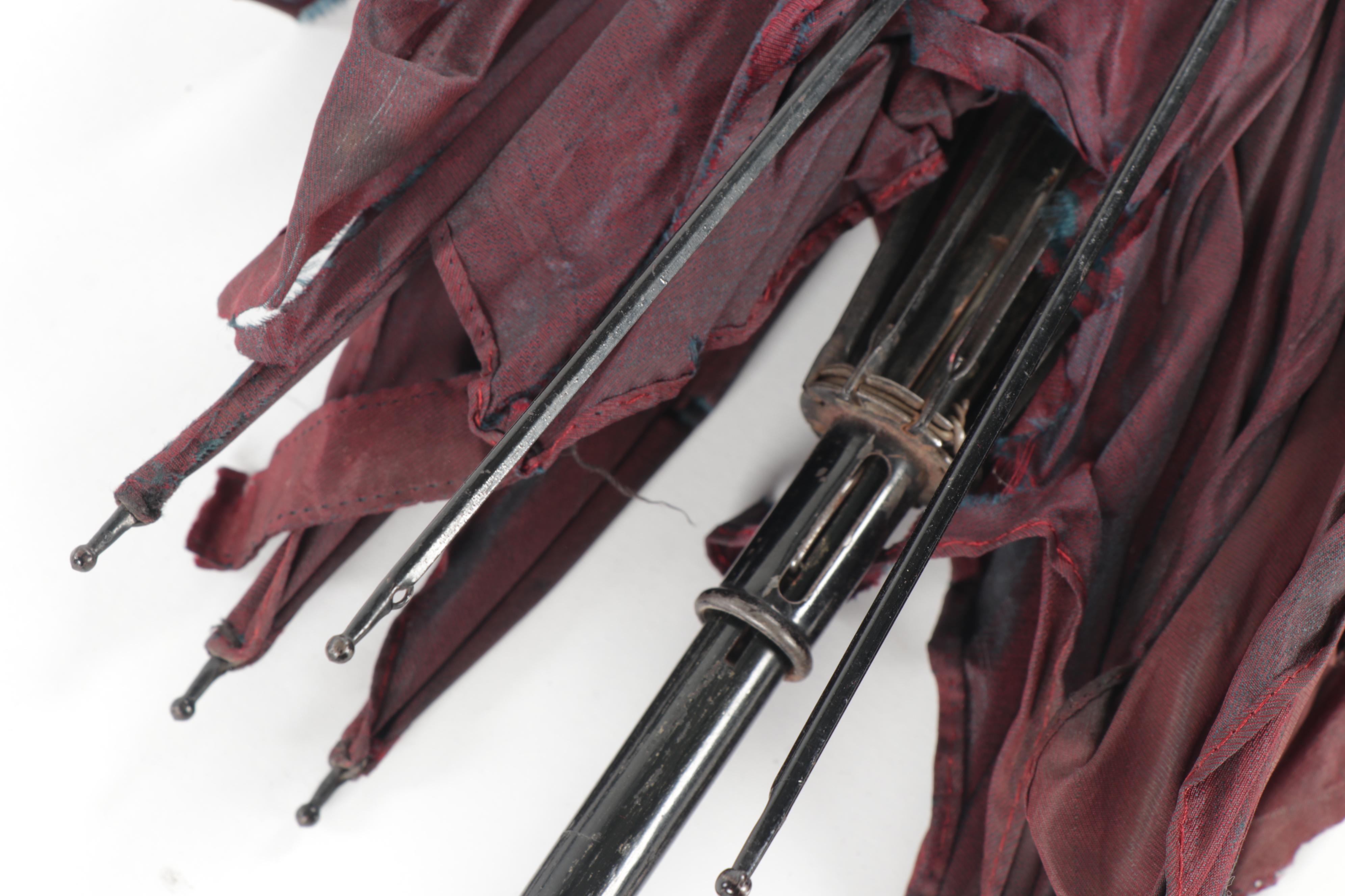 Silk Umbrella with Brass-Riveted Wooden Handle, Antique