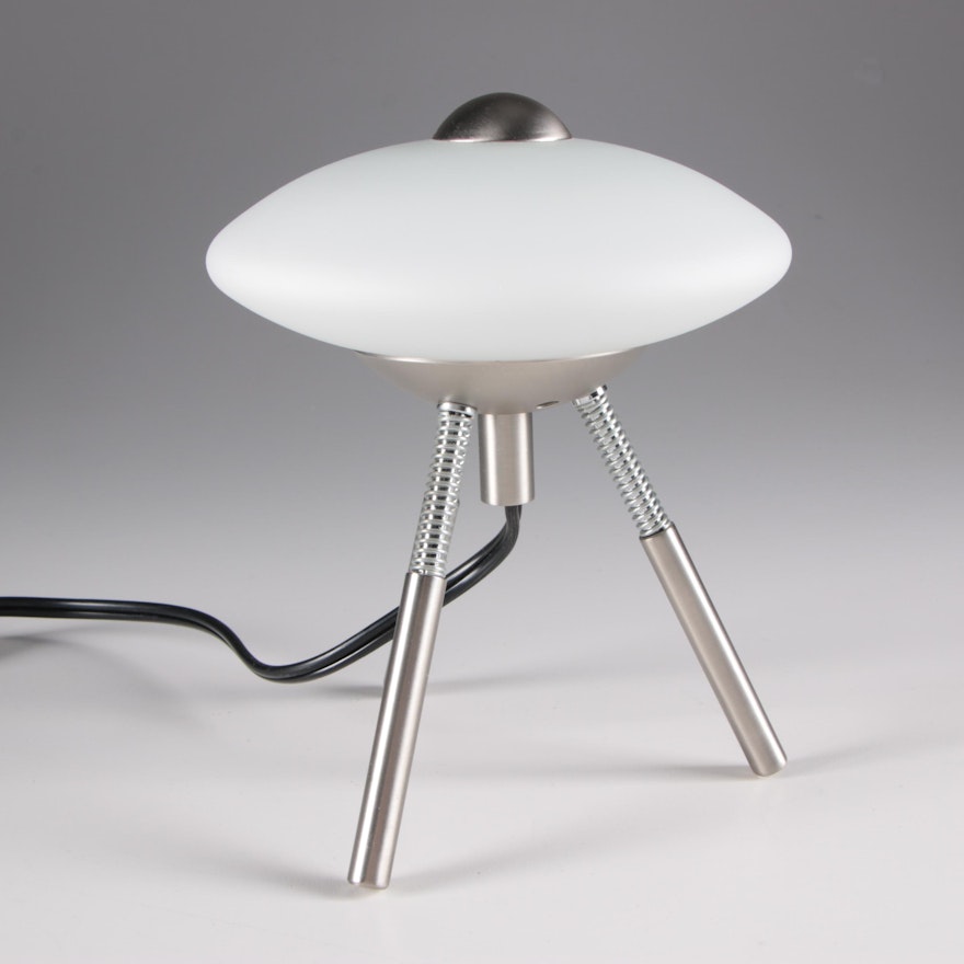 White Glass and Metal "UFO" Lamp