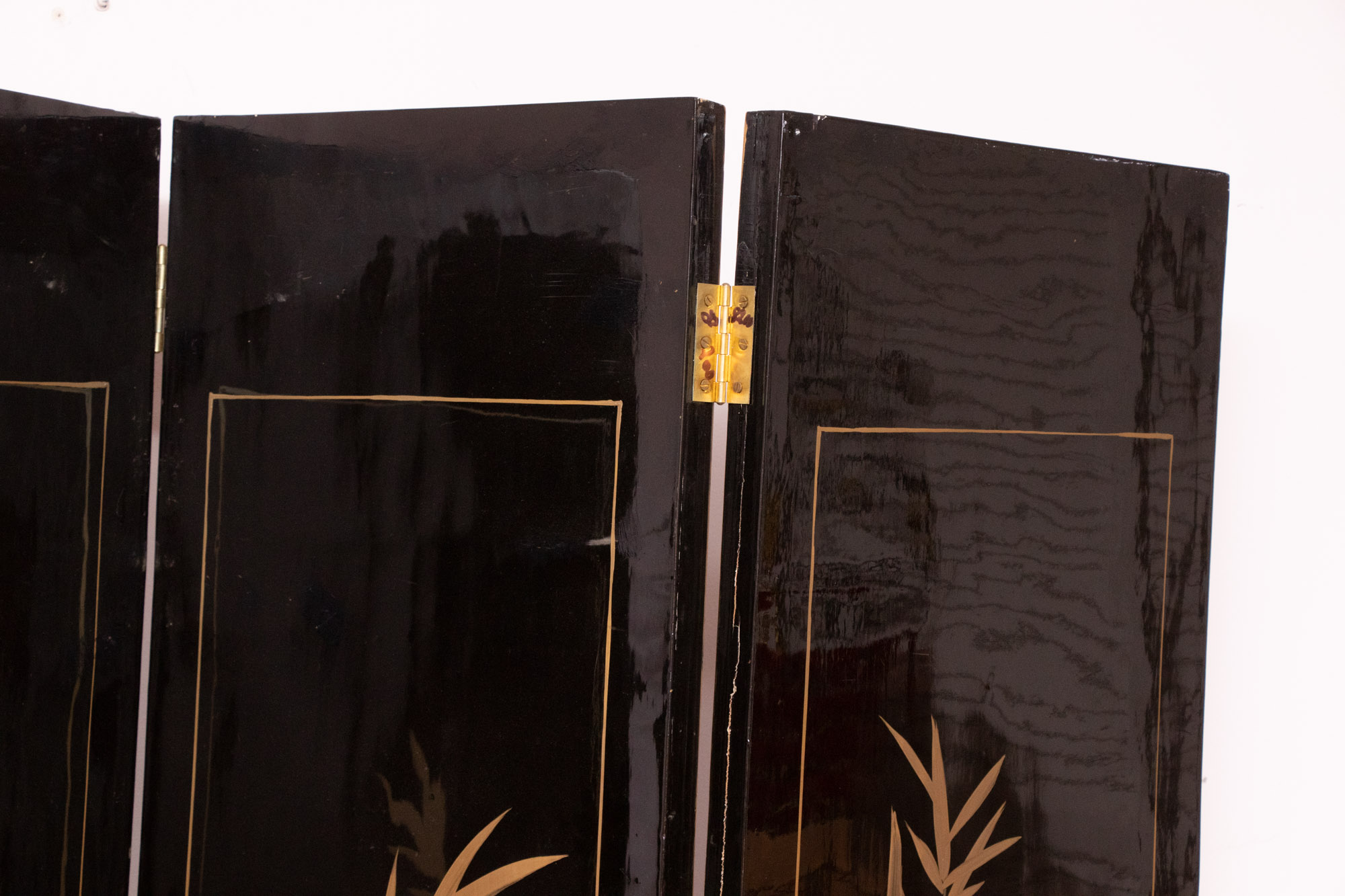 Chinese Black Lacquer Room Divider with Applied Mother of Pearl