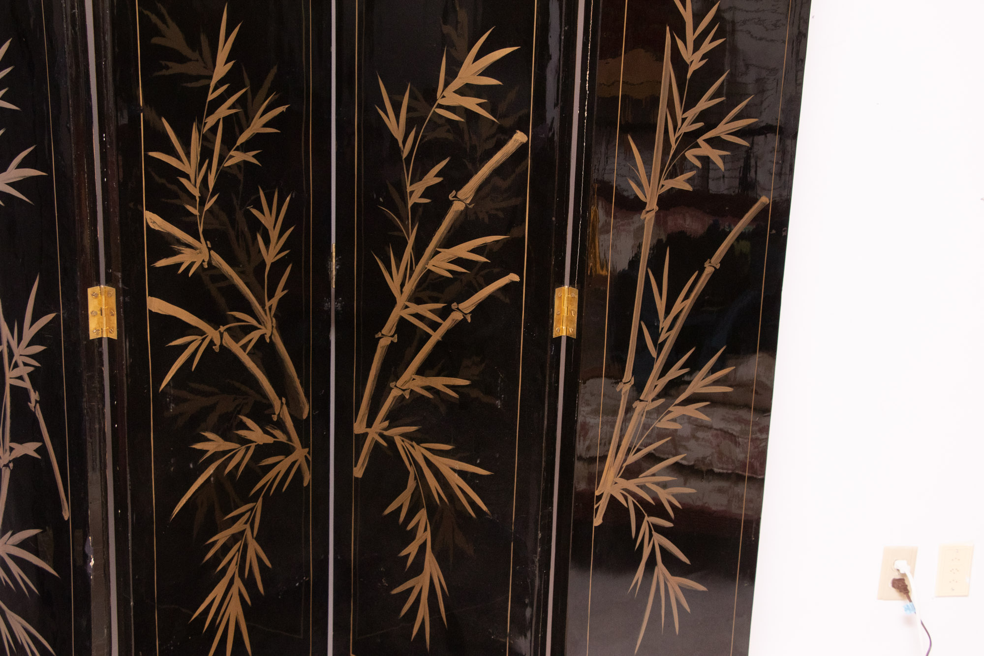 Chinese Black Lacquer Room Divider with Applied Mother of Pearl