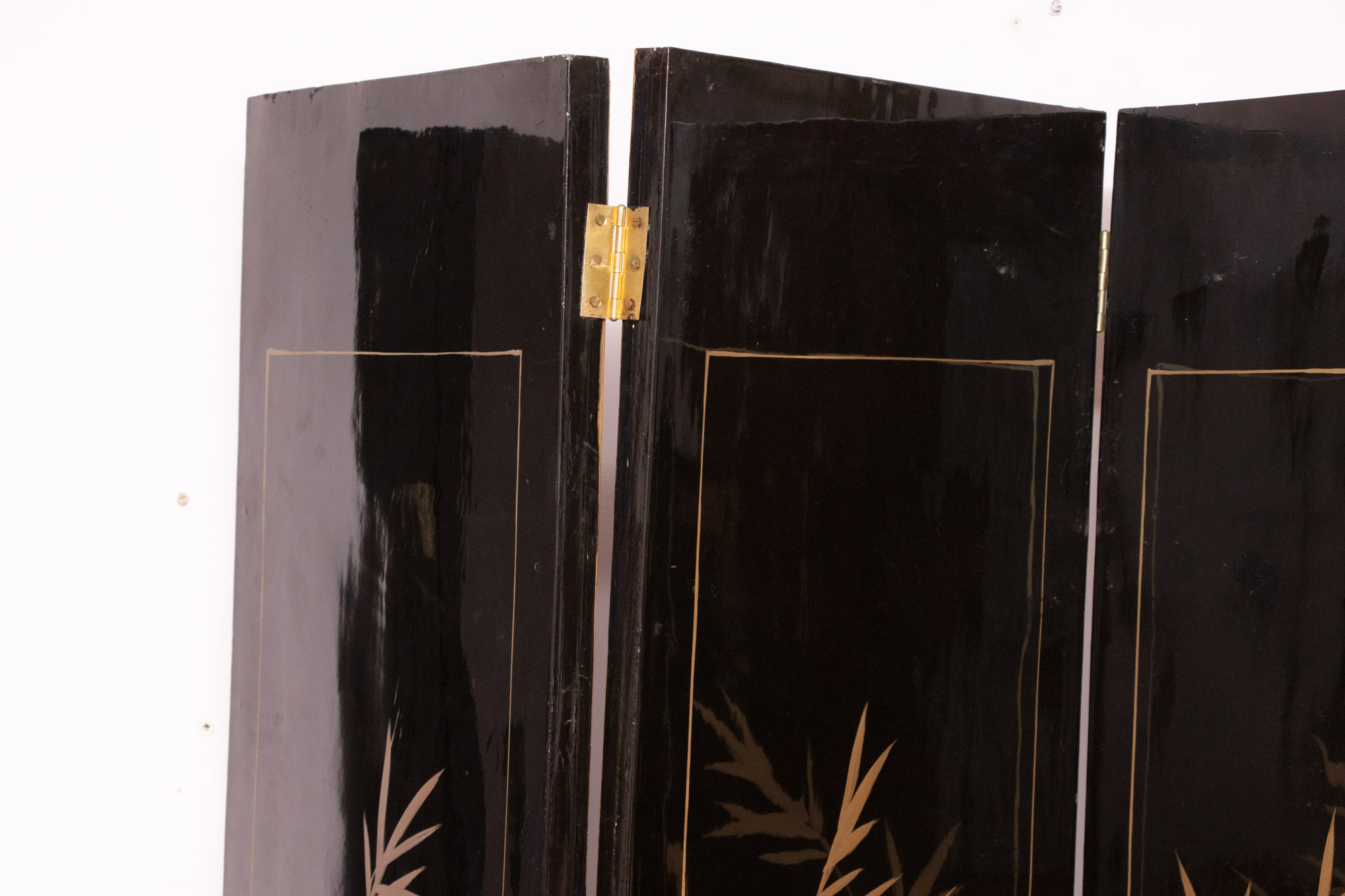 Chinese Black Lacquer Room Divider with Applied Mother of Pearl