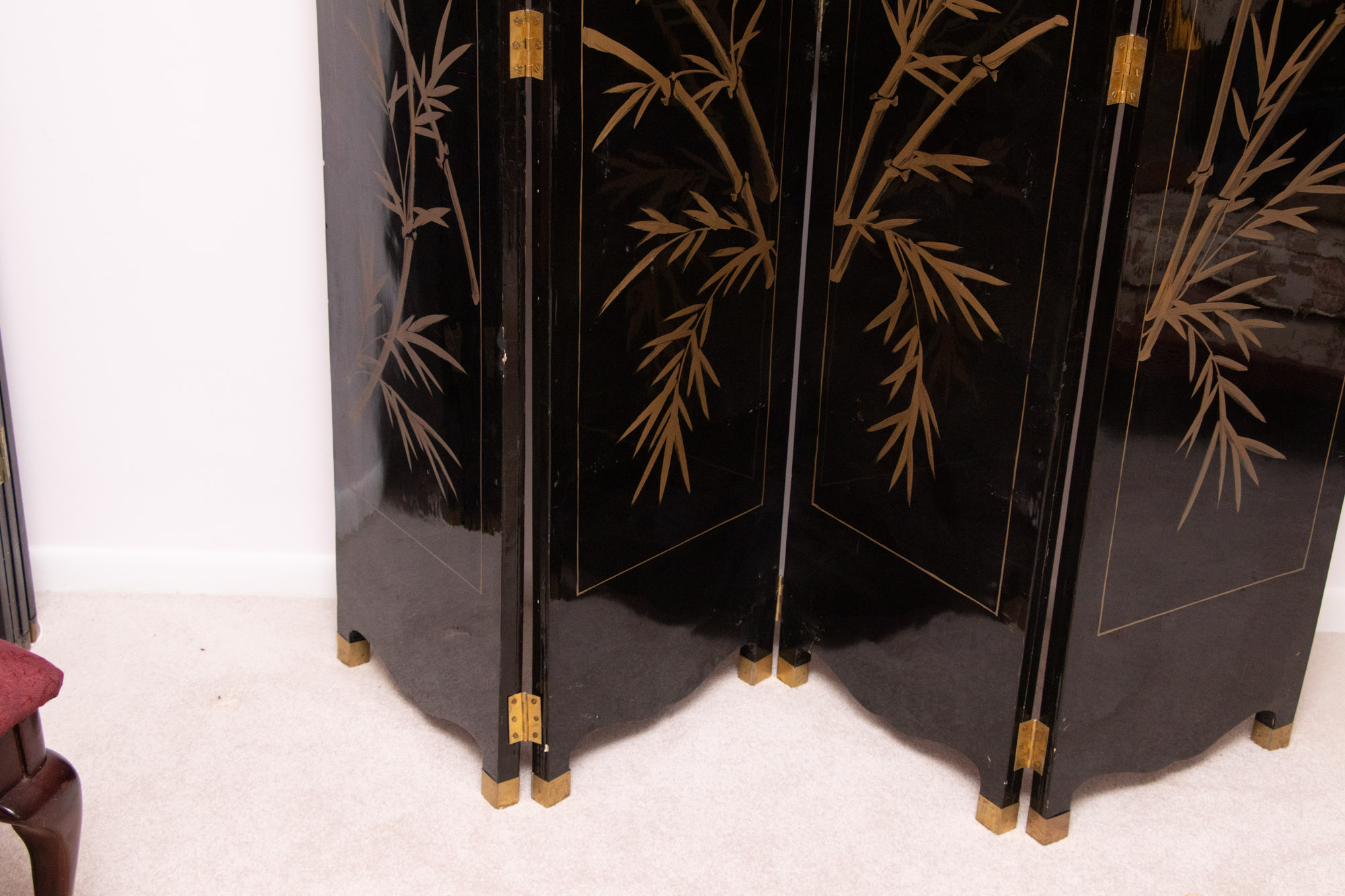 Chinese Black Lacquer Room Divider with Applied Mother of Pearl