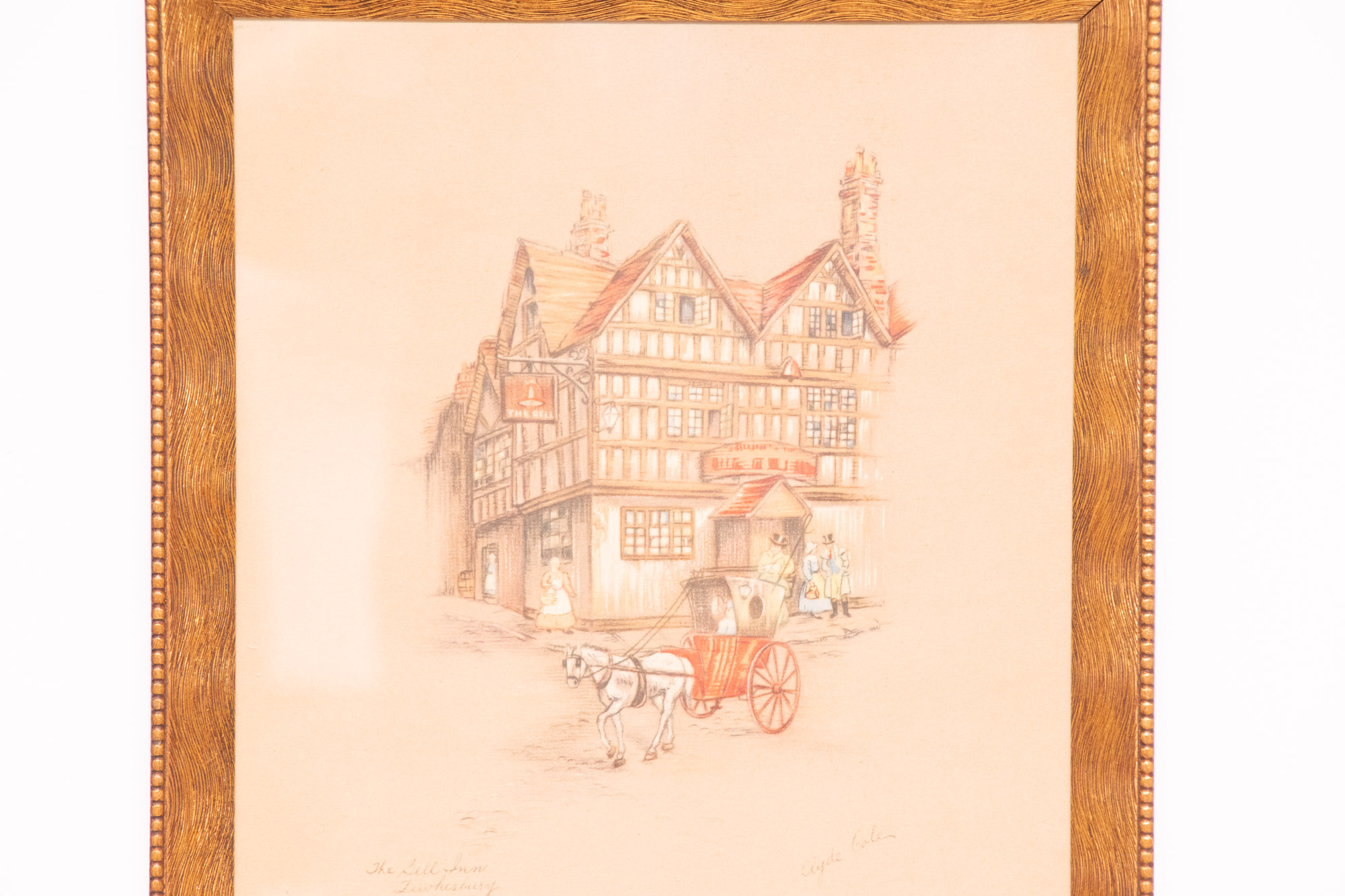 Clyde Gale Offset Lithograph "The Bell Inn Tewhisbury"