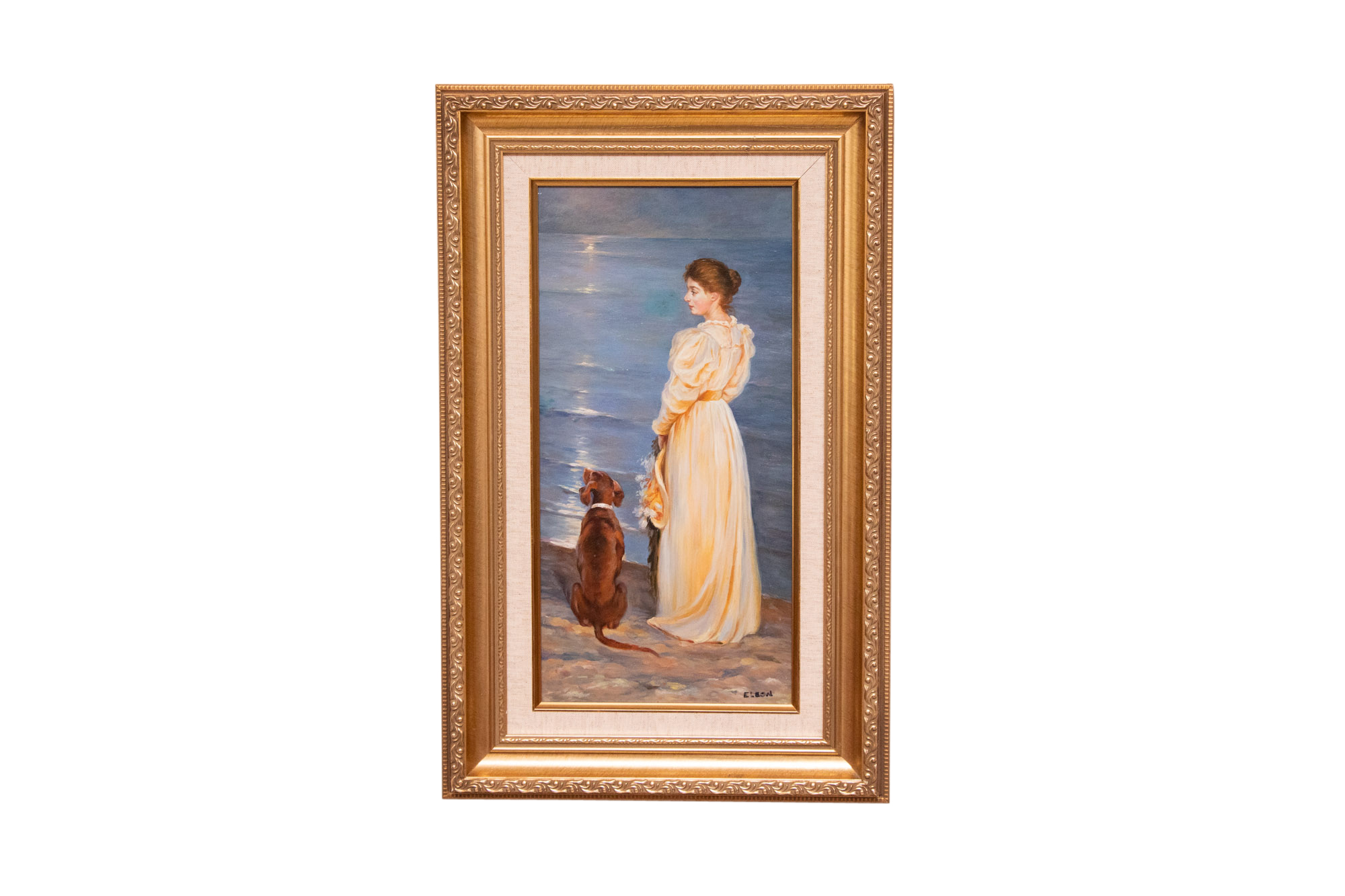 Eleon Oil Painting of Women and Dog at Beach
