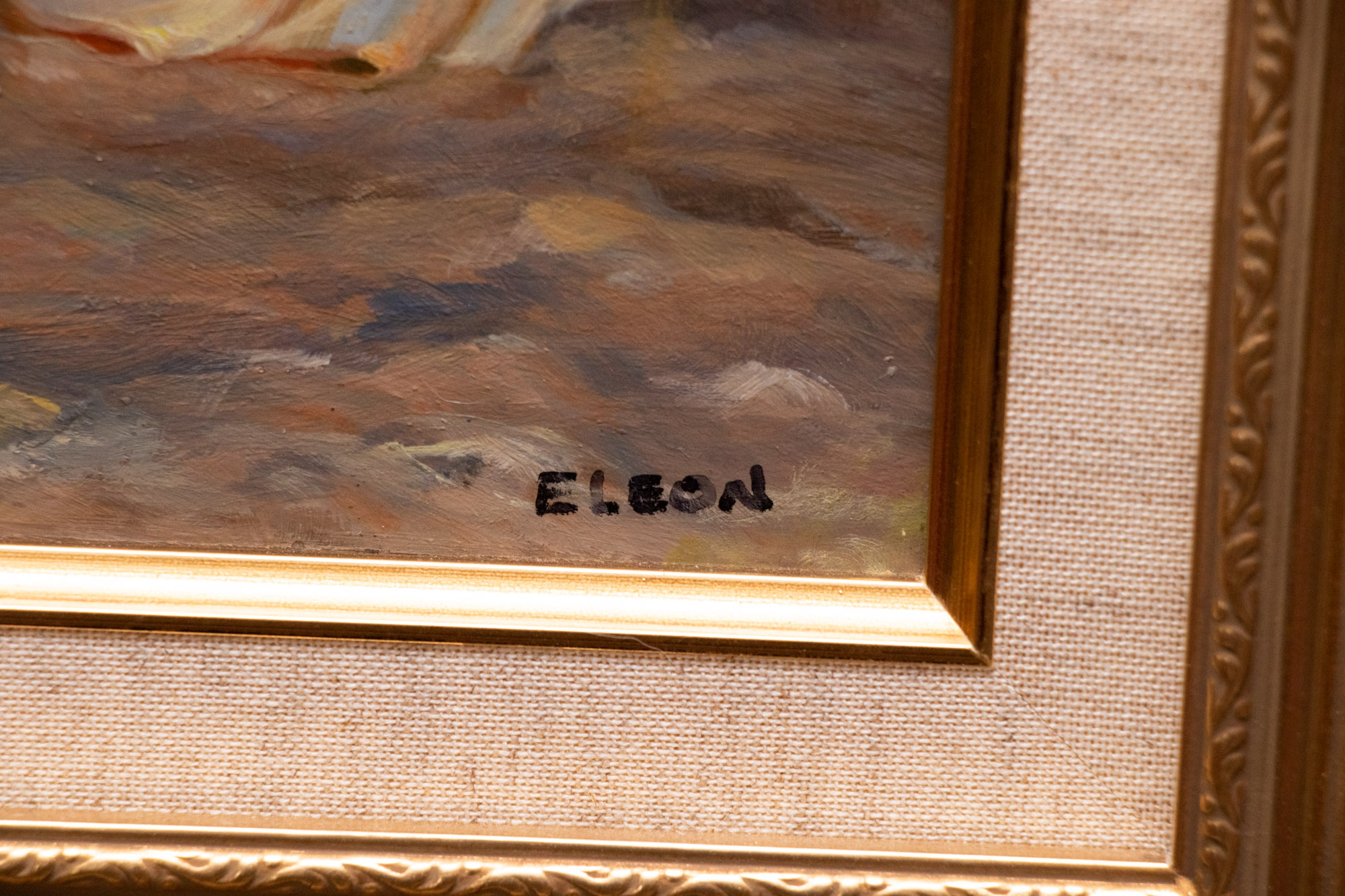 Eleon Oil Painting of Women and Dog at Beach