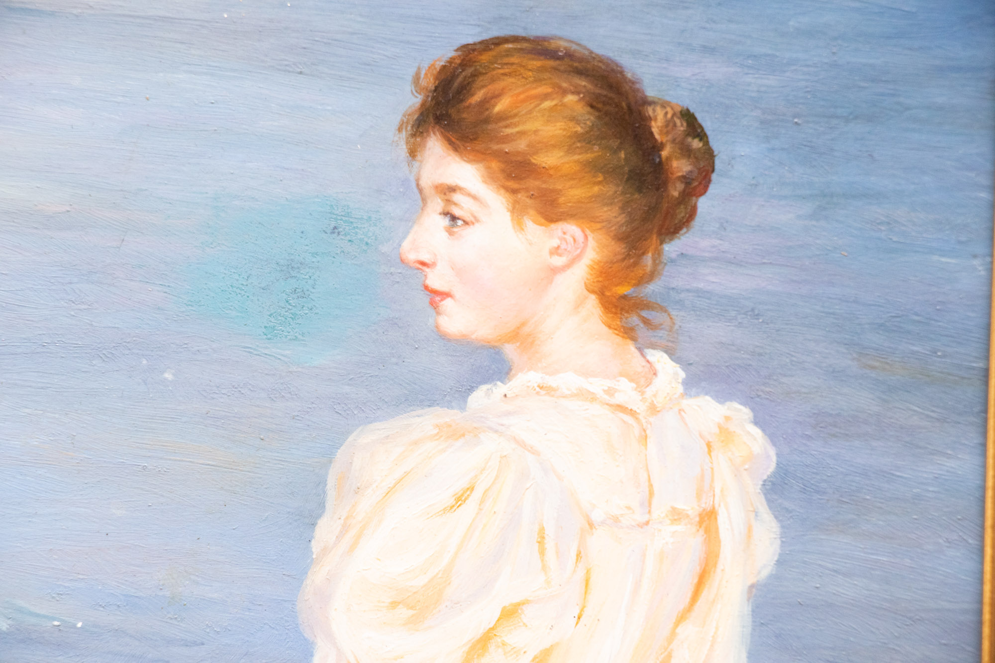 Eleon Oil Painting of Women and Dog at Beach