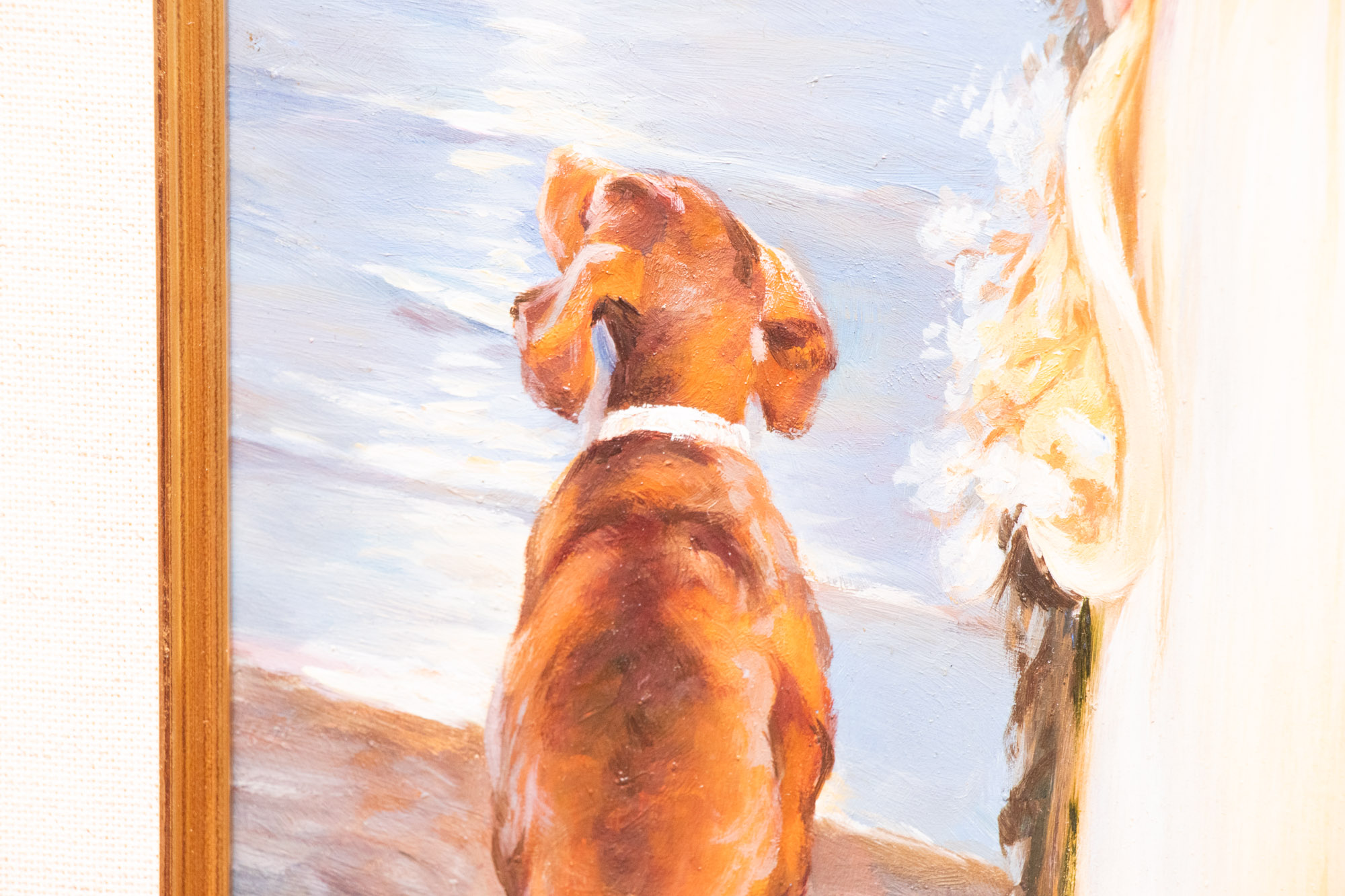 Eleon Oil Painting of Women and Dog at Beach