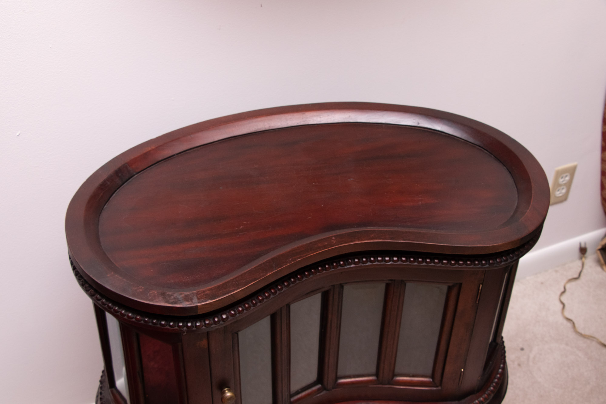 Vintage Kidney Shaped Wood and Glass Display Cabinet