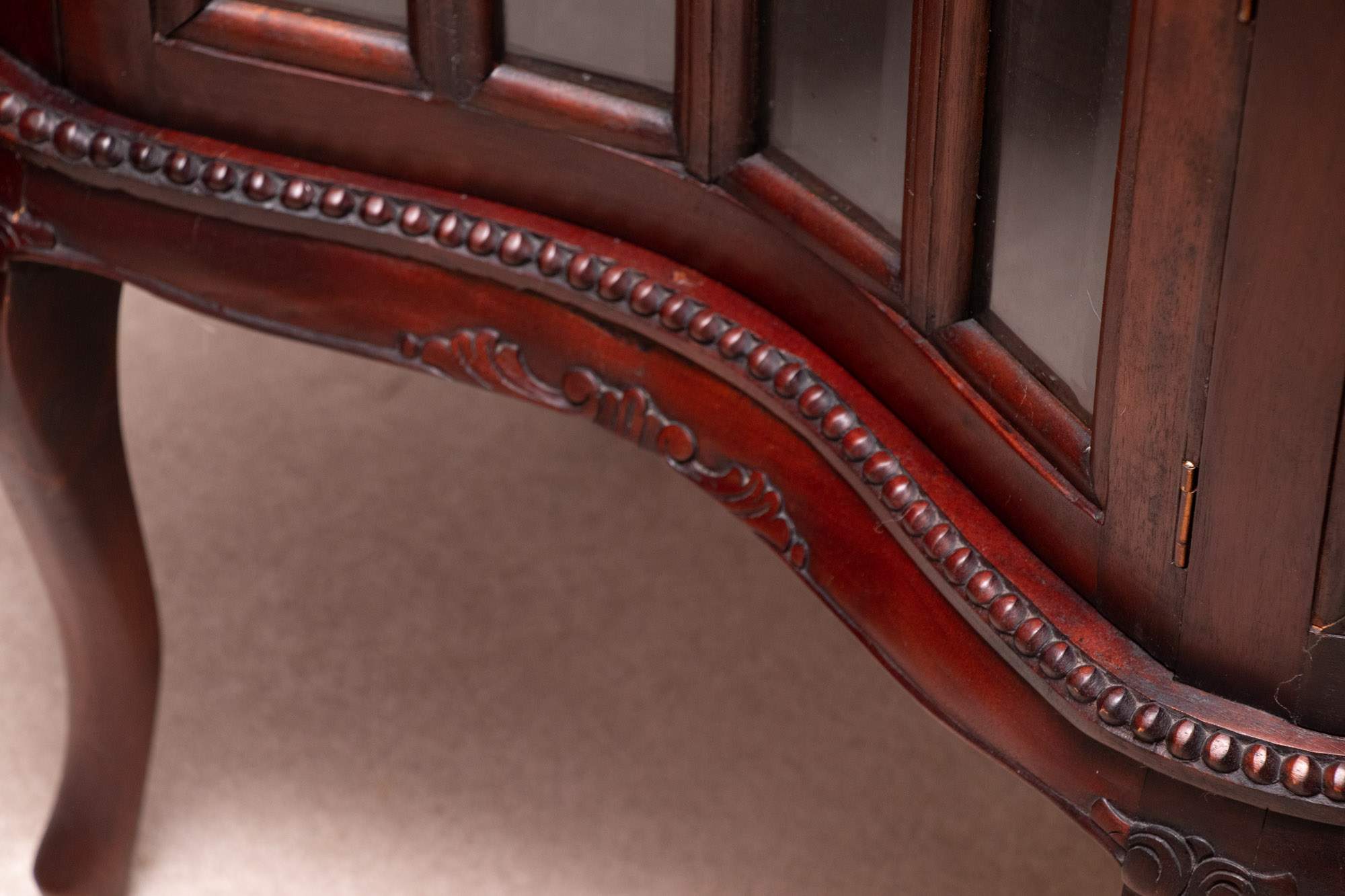 Vintage Kidney Shaped Wood and Glass Display Cabinet