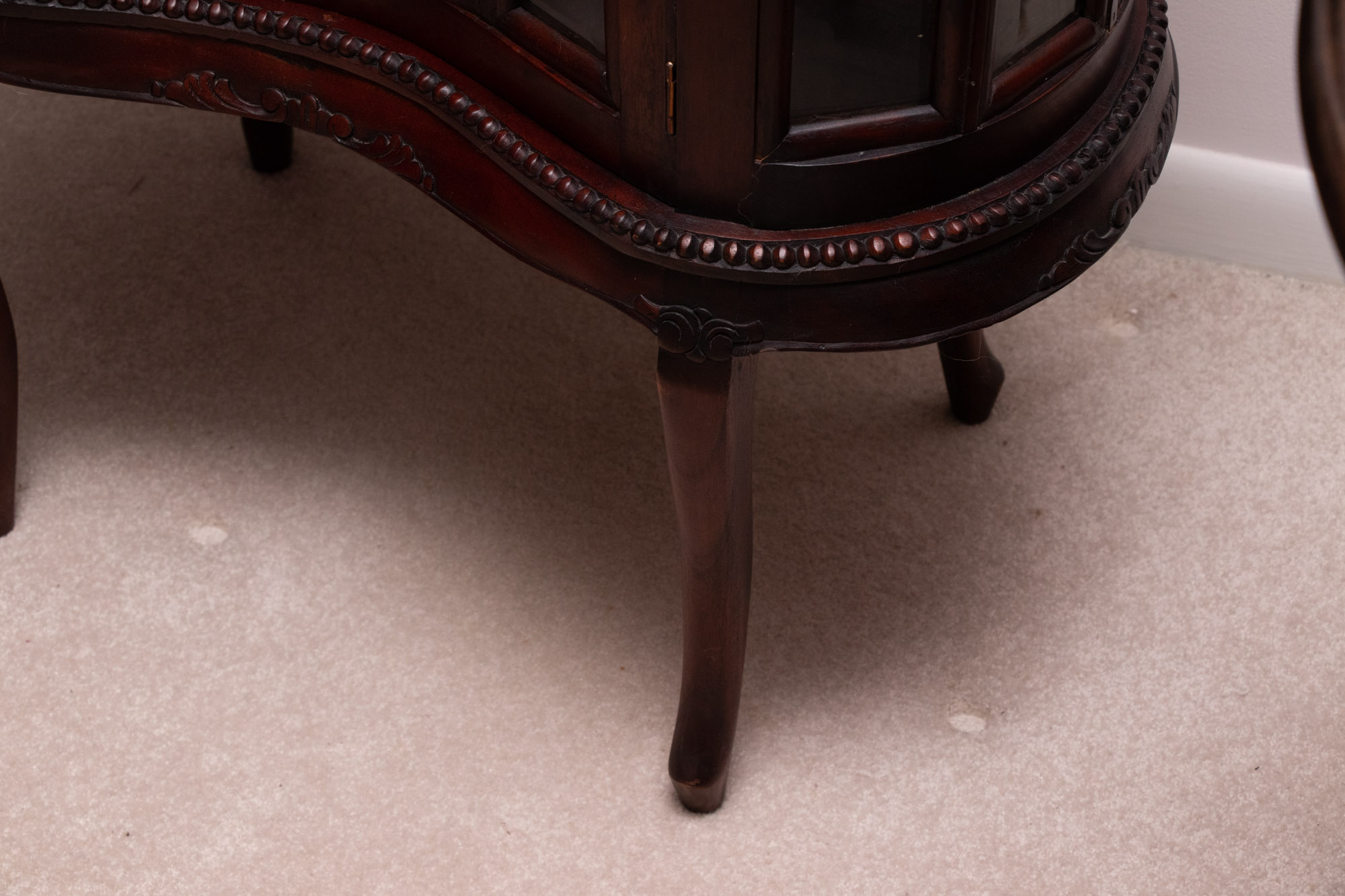 Vintage Kidney Shaped Wood and Glass Display Cabinet