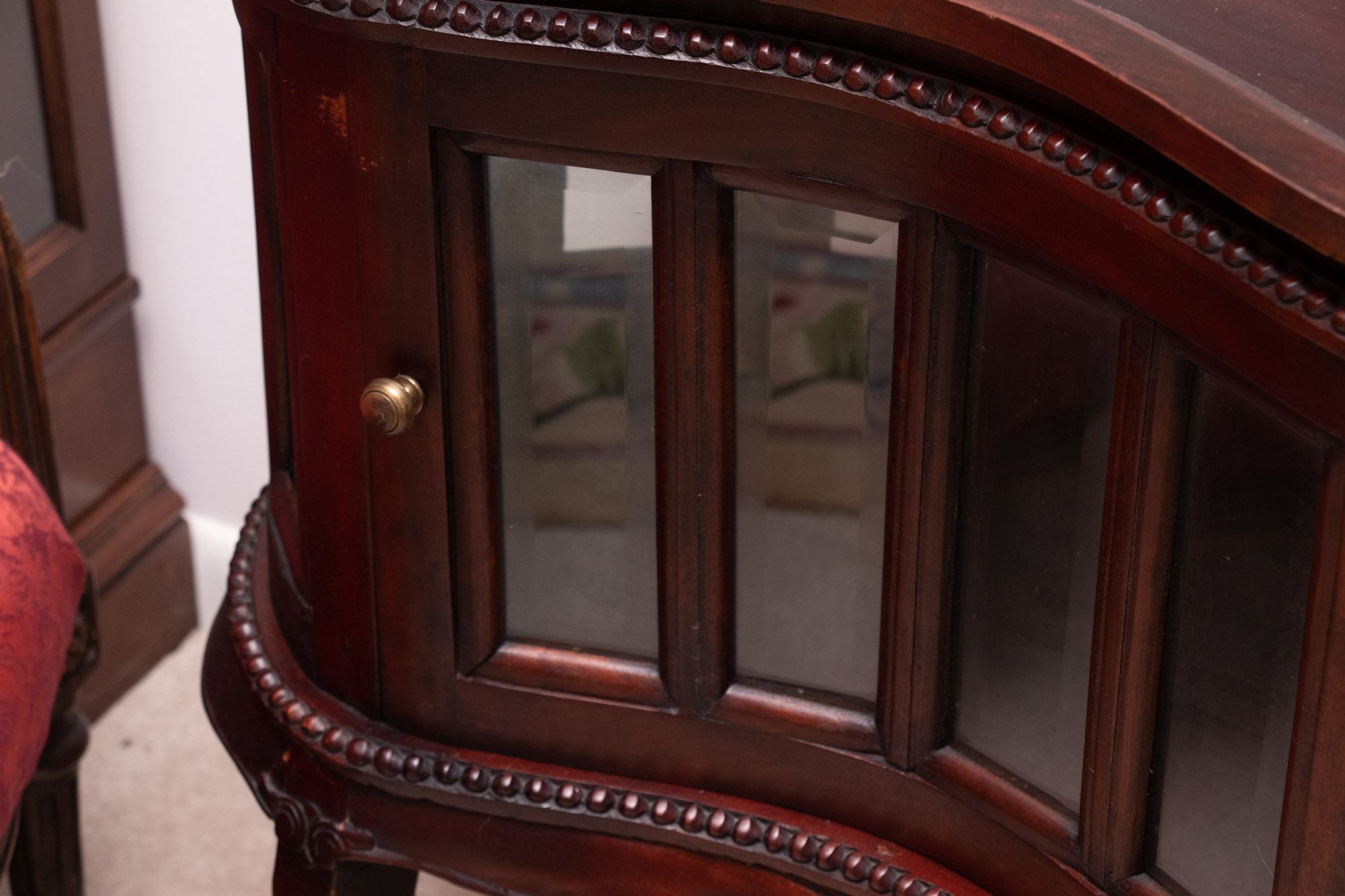 Vintage Kidney Shaped Wood and Glass Display Cabinet