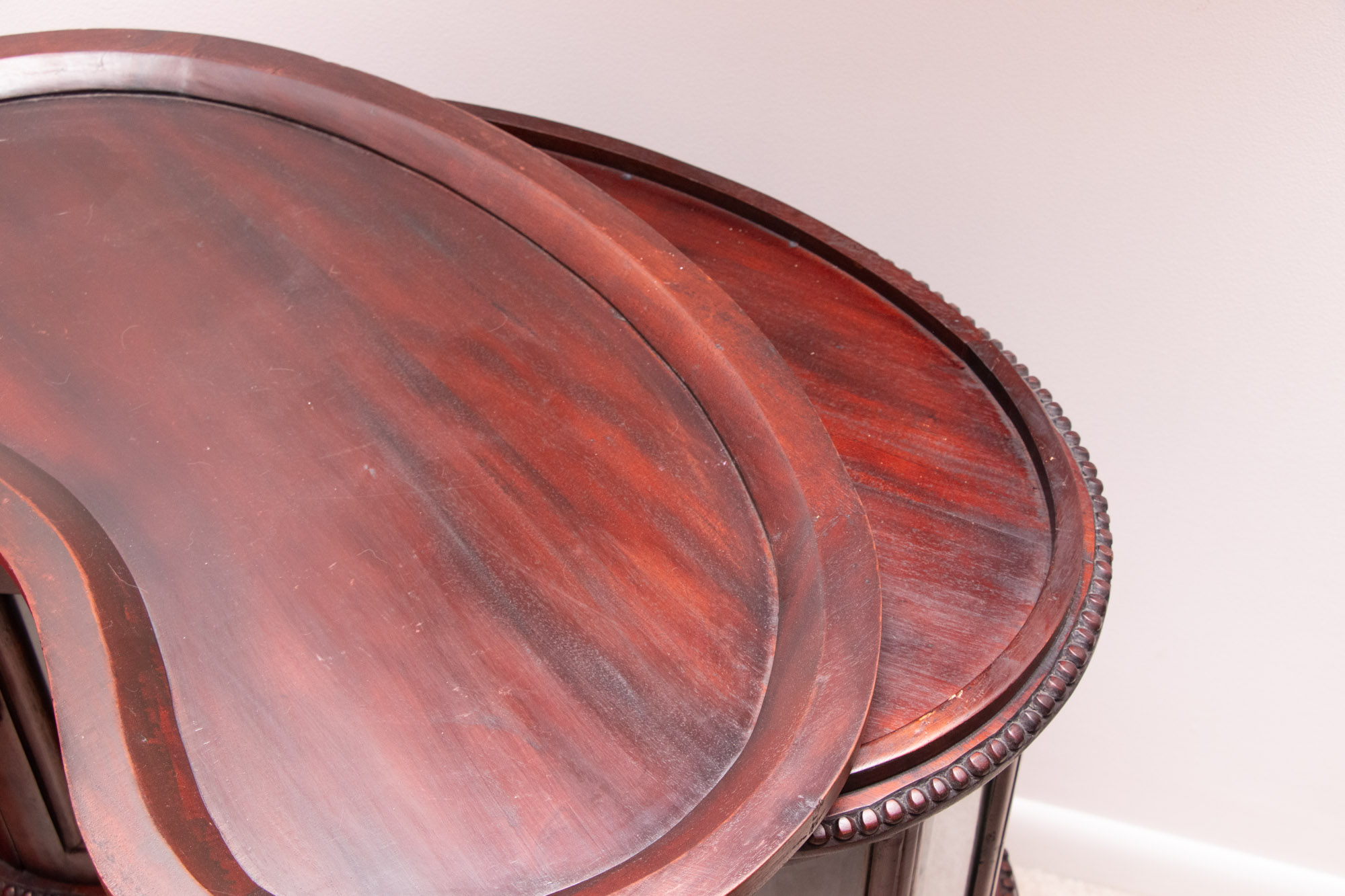 Vintage Kidney Shaped Wood and Glass Display Cabinet