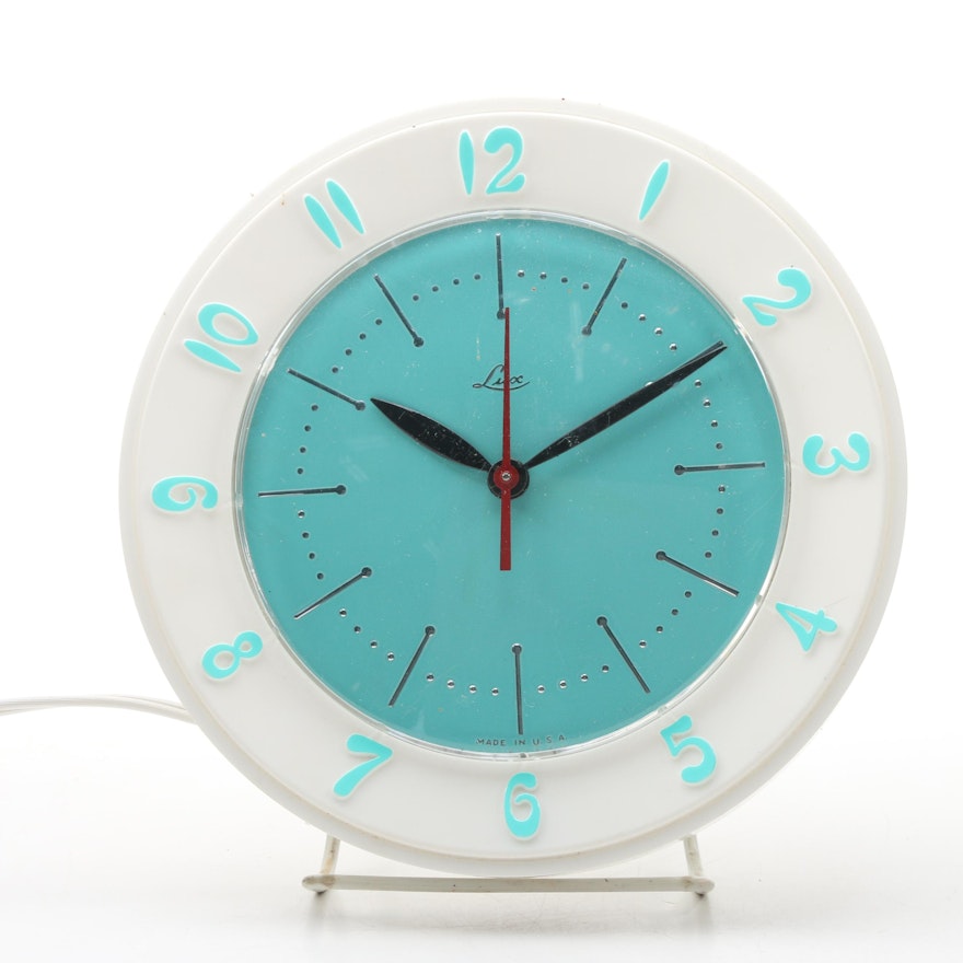 Lux Teal and White Electric Wall Clock, Mid-Century