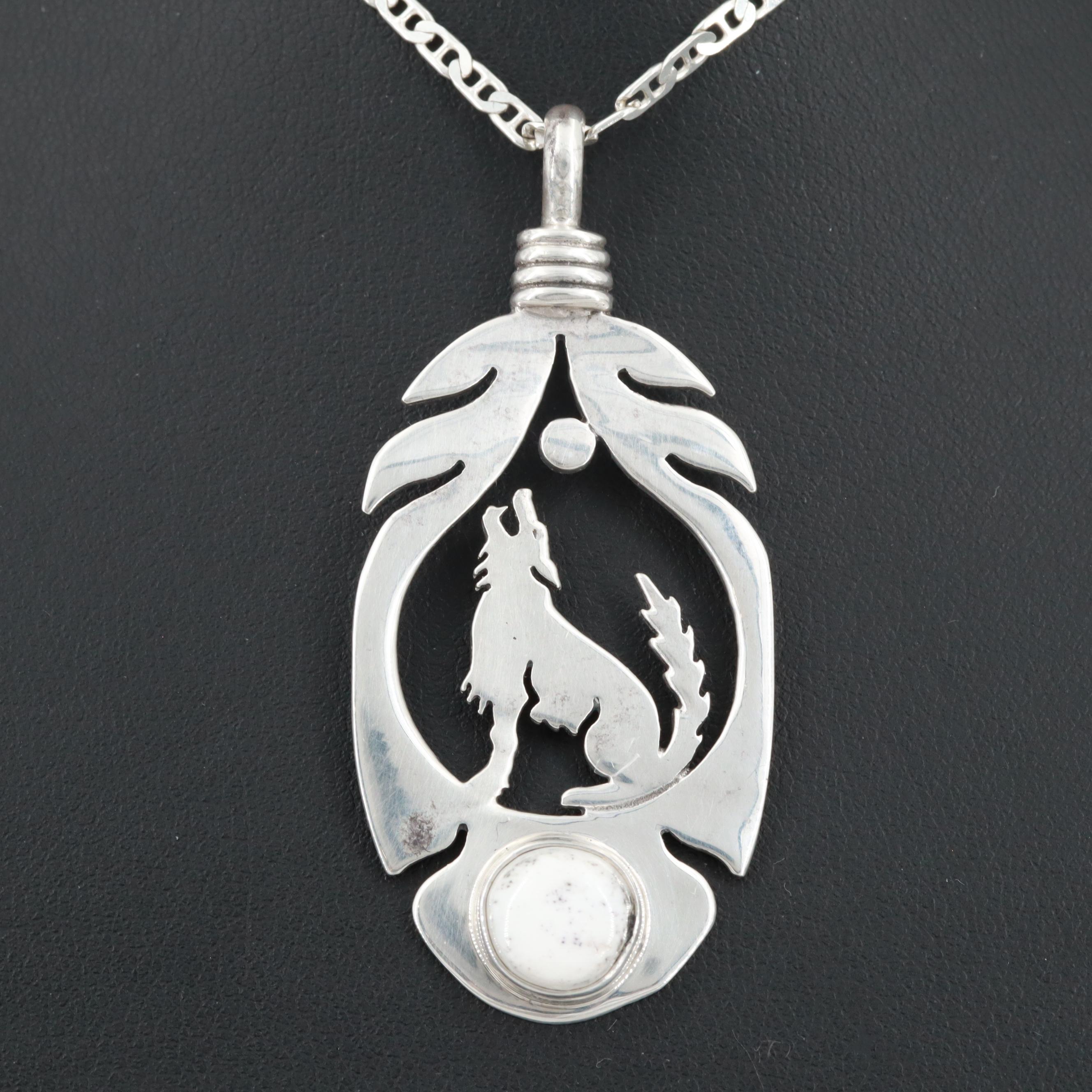 Frederick Chavez Navajo Diné Sterling Silver Howlite Pendant Necklace