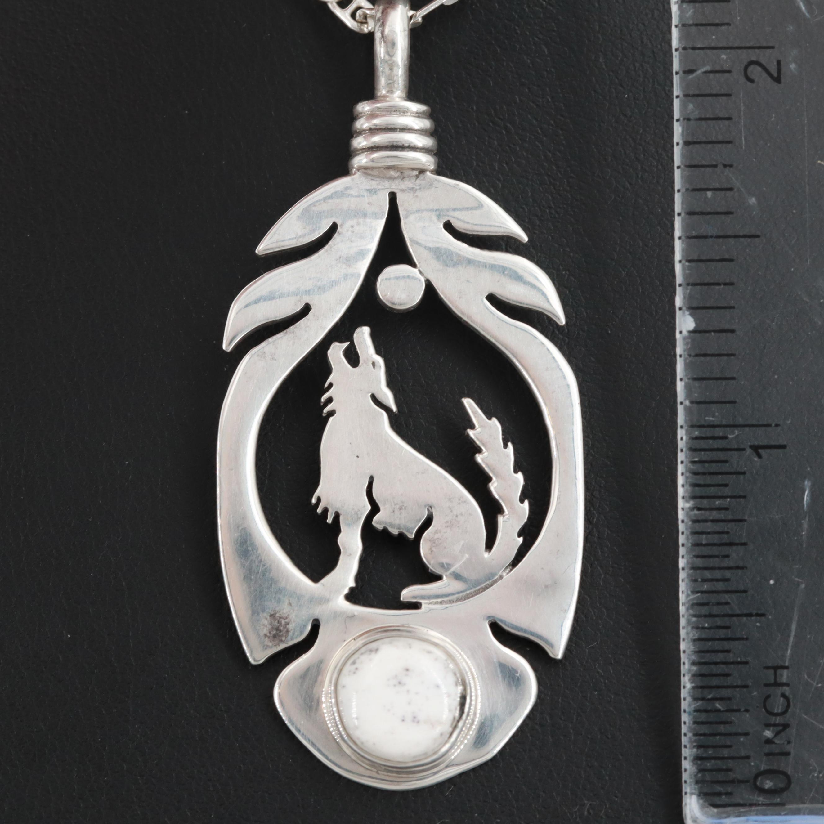 Frederick Chavez Navajo Diné Sterling Silver Howlite Pendant Necklace