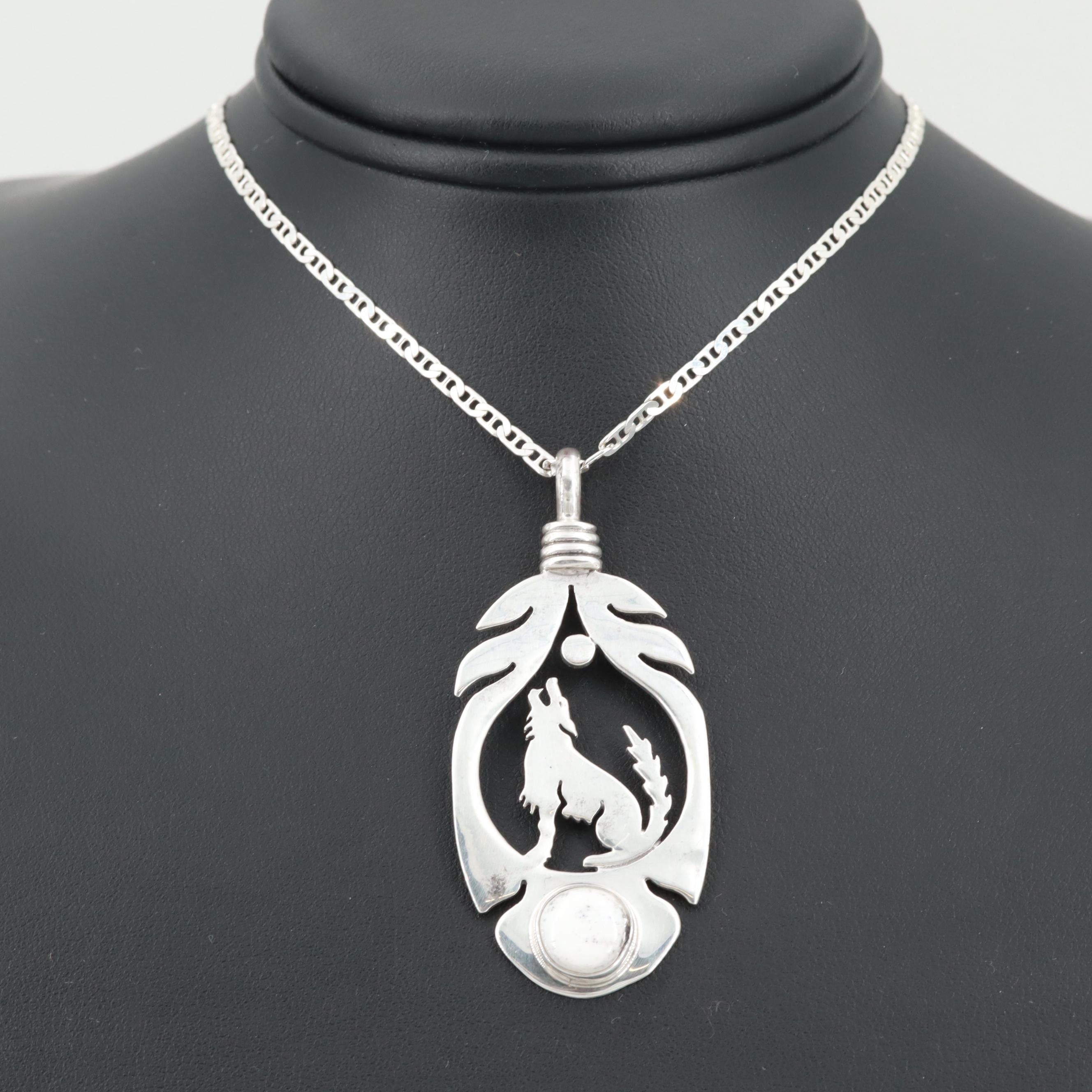 Frederick Chavez Navajo Diné Sterling Silver Howlite Pendant Necklace
