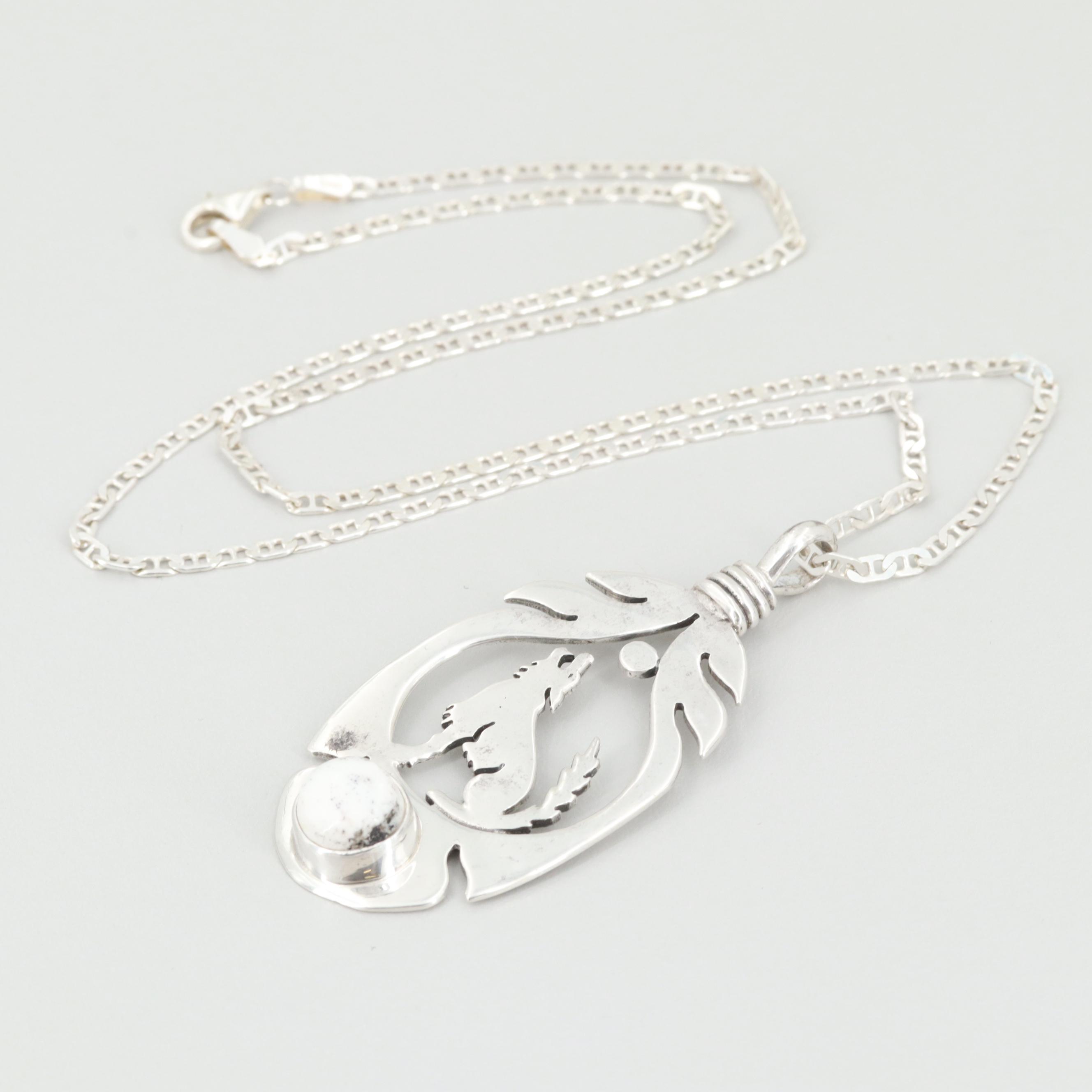 Frederick Chavez Navajo Diné Sterling Silver Howlite Pendant Necklace