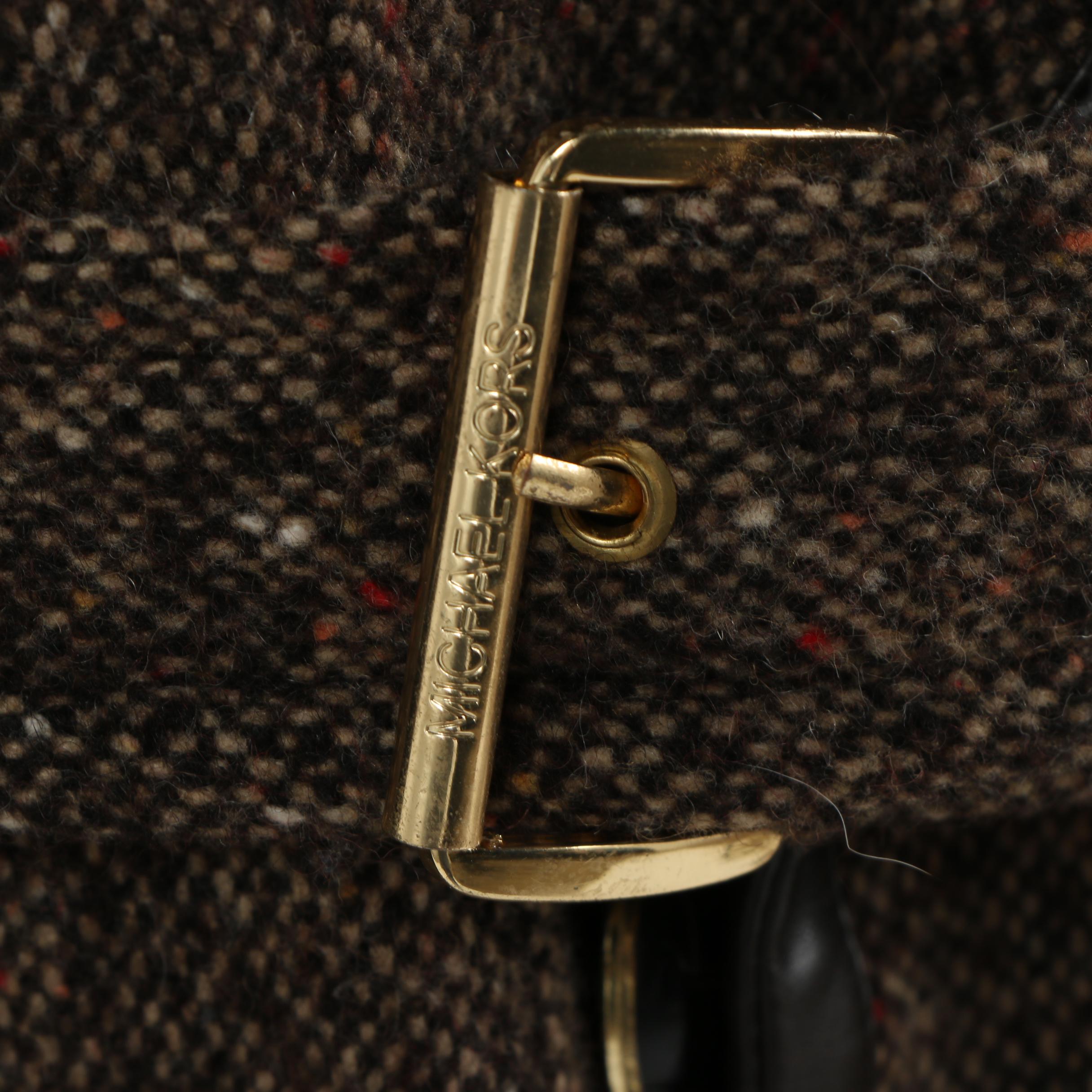 MICHAEL Michael Kors Double-Breasted Tweed Coat with Coyote Fur Collar