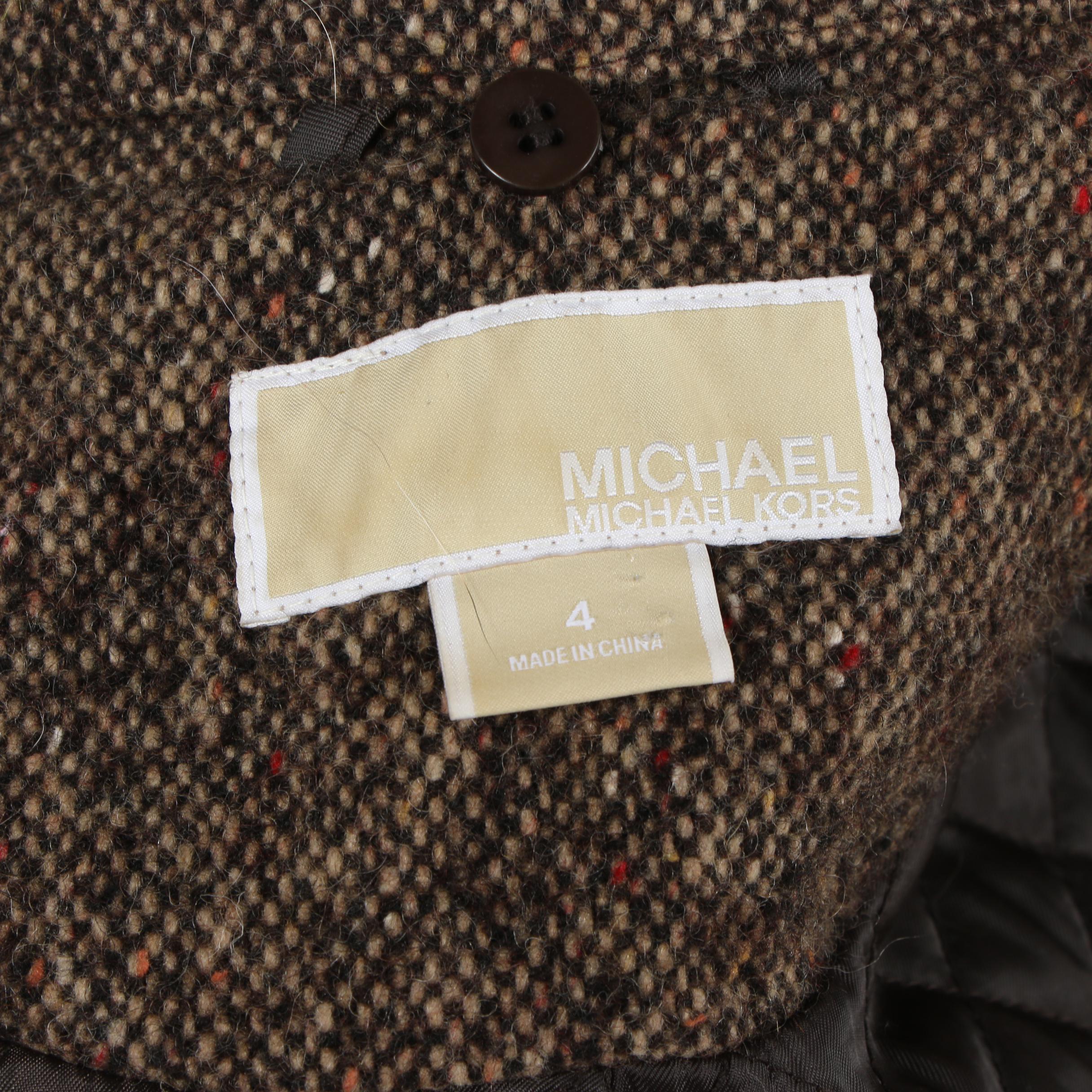 MICHAEL Michael Kors Double-Breasted Tweed Coat with Coyote Fur Collar