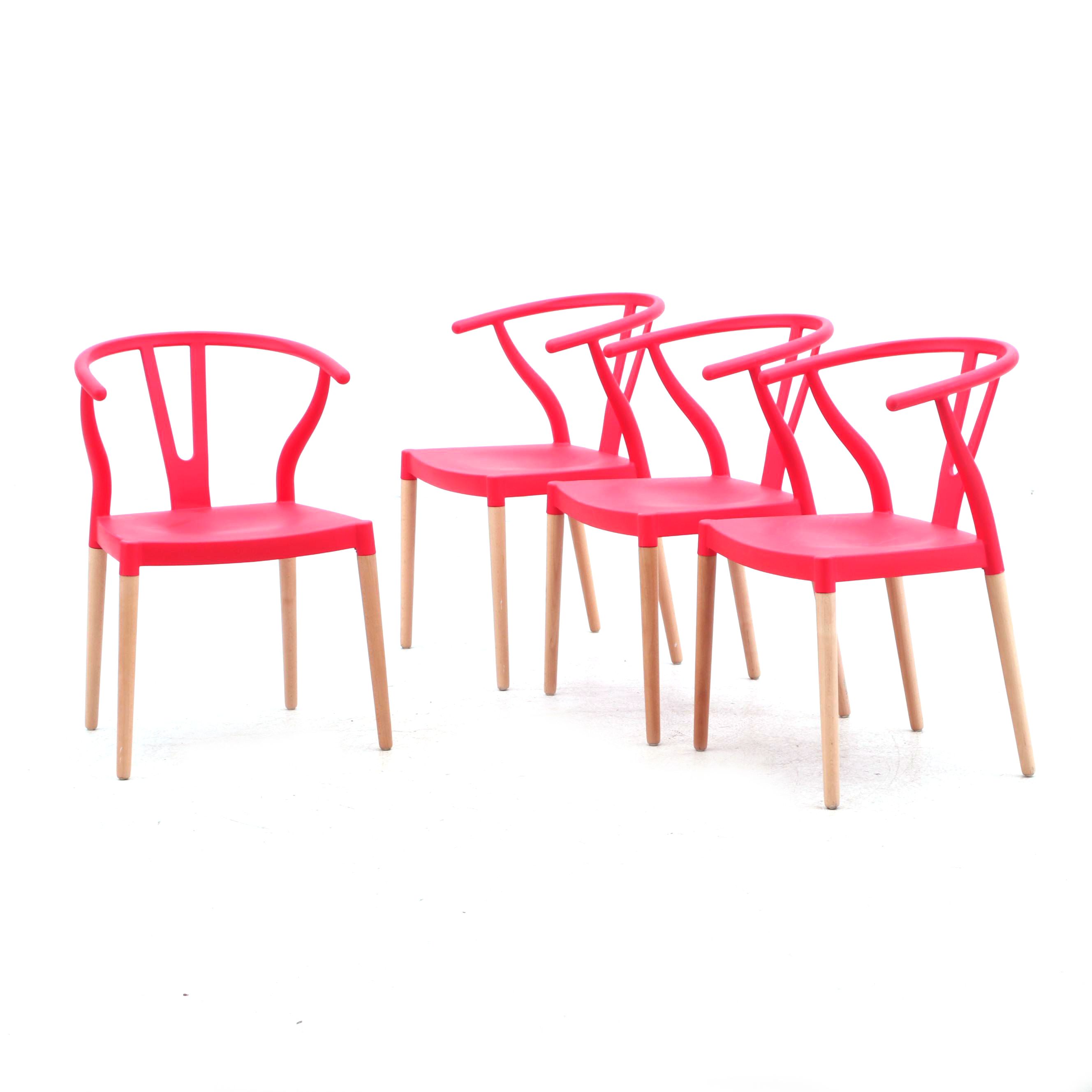 Hans Wegner Style Wishbone Chairs in Molded Plastic and Ash