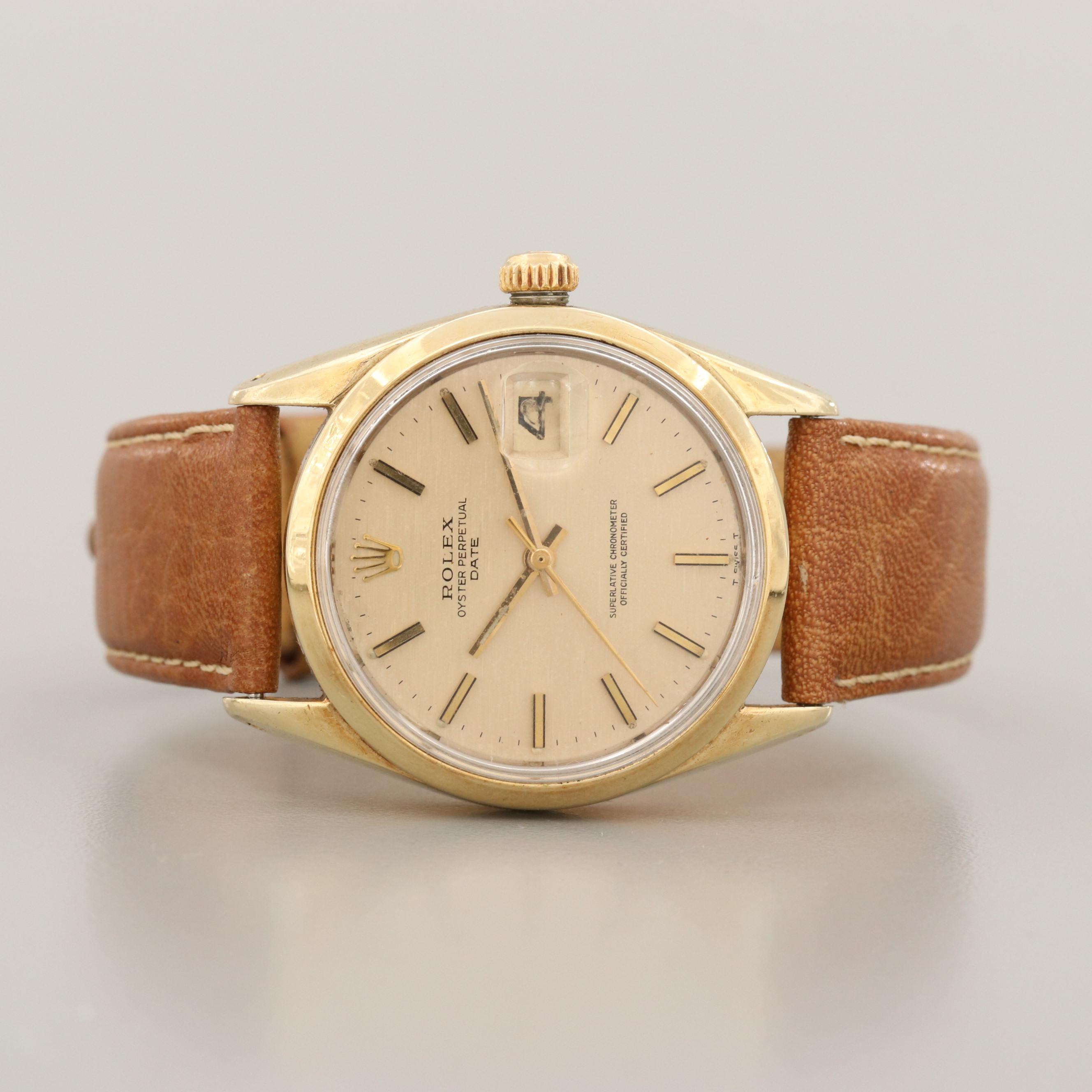 Vintage Rolex Oyster Perpetual Date Gold Shell Automatic Watch, 1972