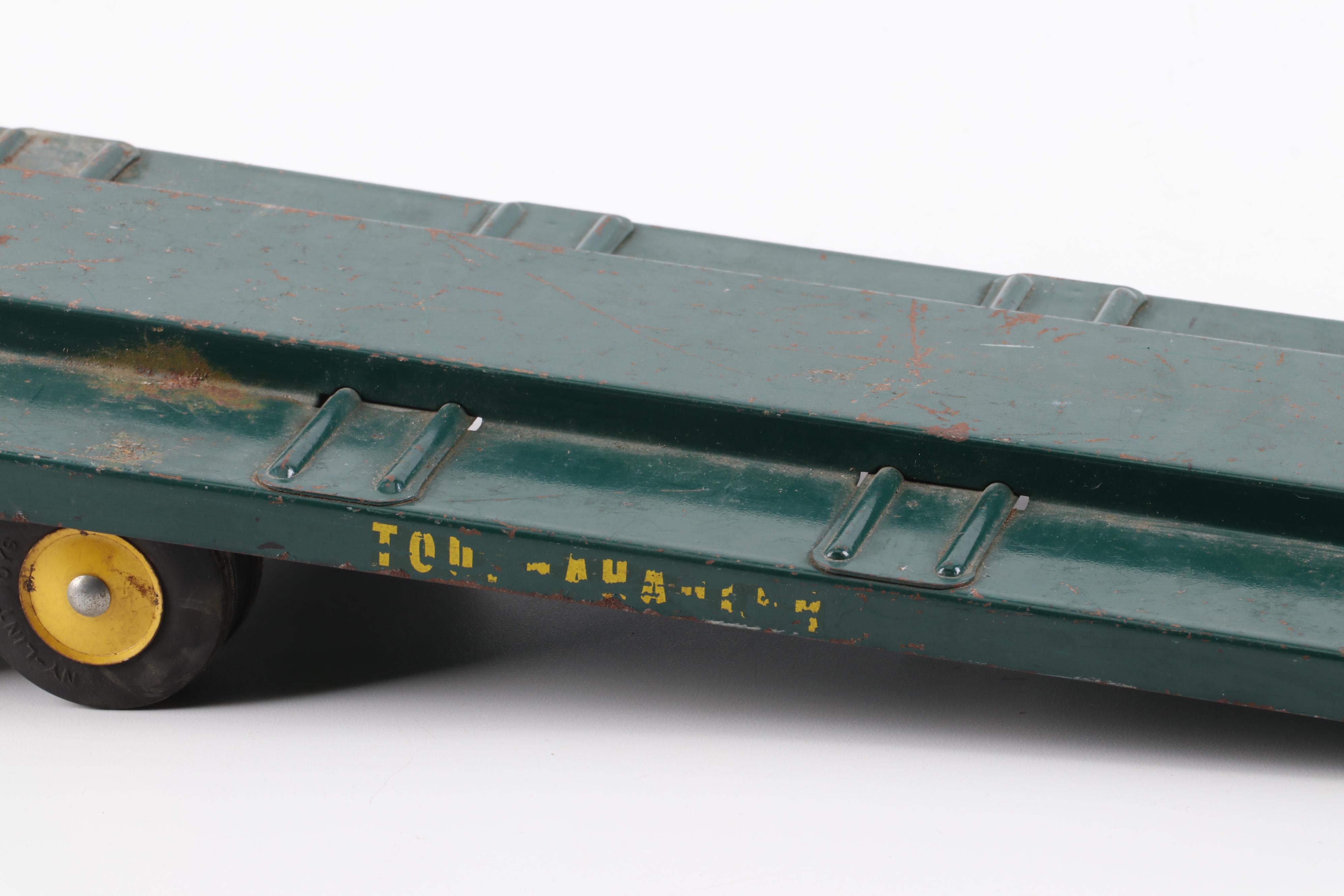 Vintage NYLint Toys Pressed Steel "Tournahauler" Flatbed Trailer Truck