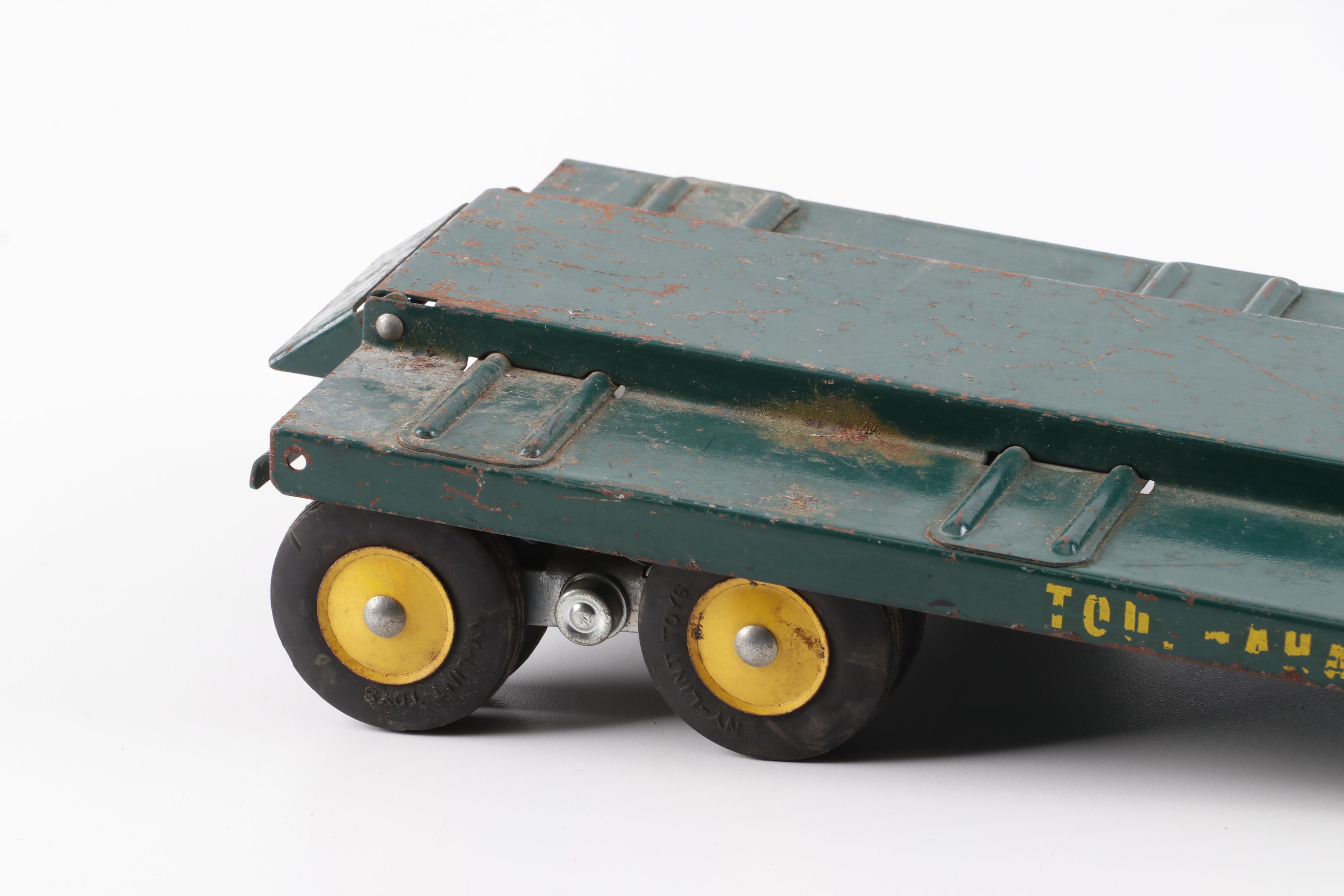 Vintage NYLint Toys Pressed Steel "Tournahauler" Flatbed Trailer Truck