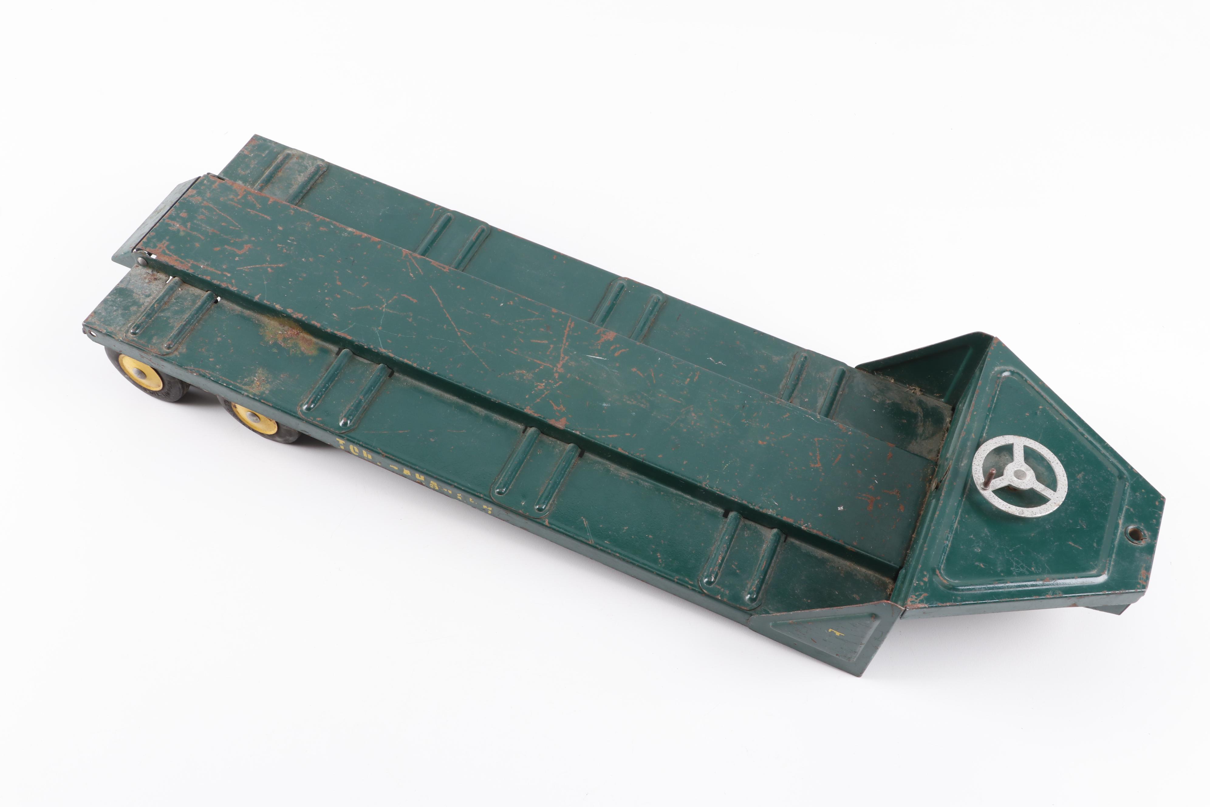 Vintage NYLint Toys Pressed Steel "Tournahauler" Flatbed Trailer Truck