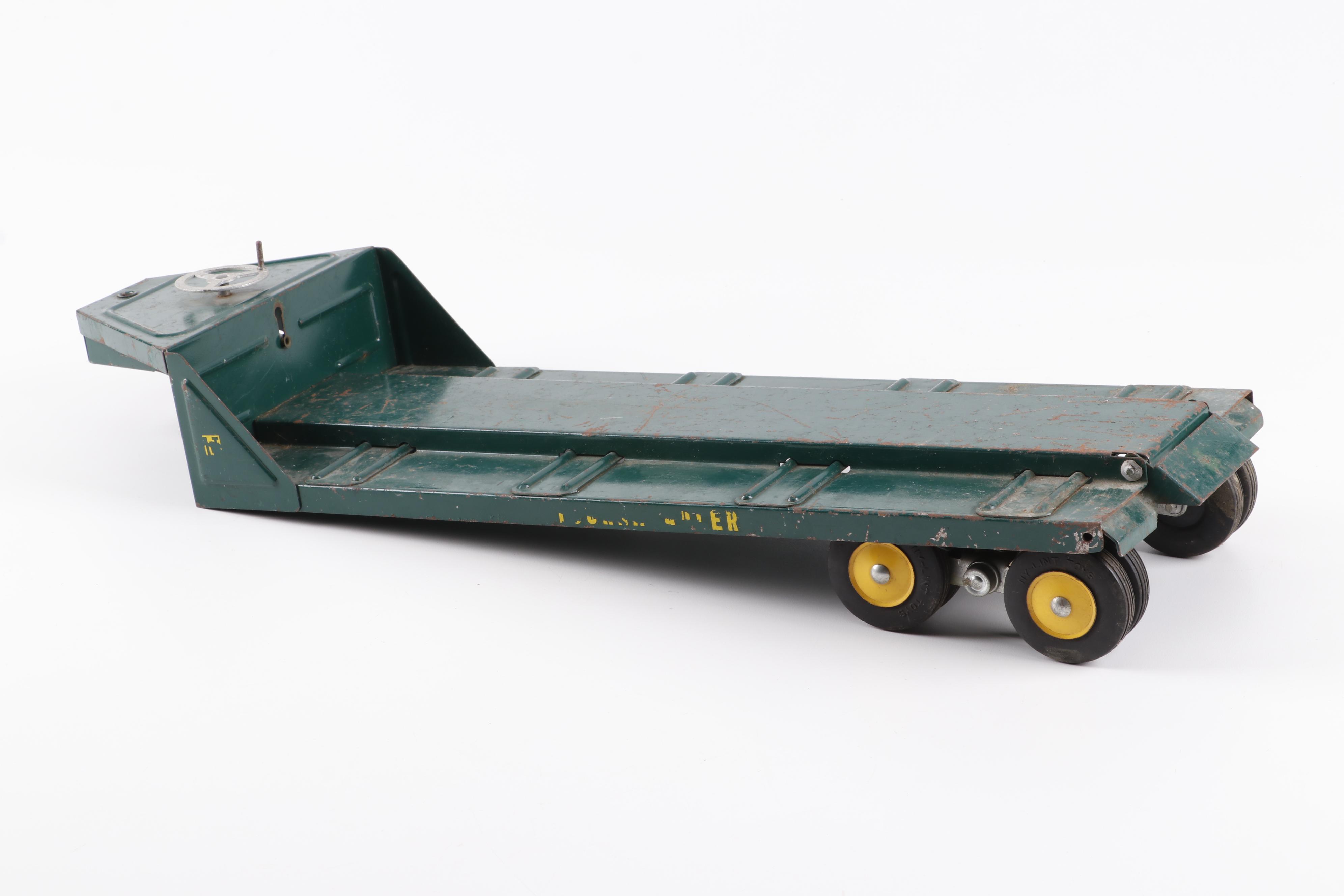 Vintage NYLint Toys Pressed Steel "Tournahauler" Flatbed Trailer Truck