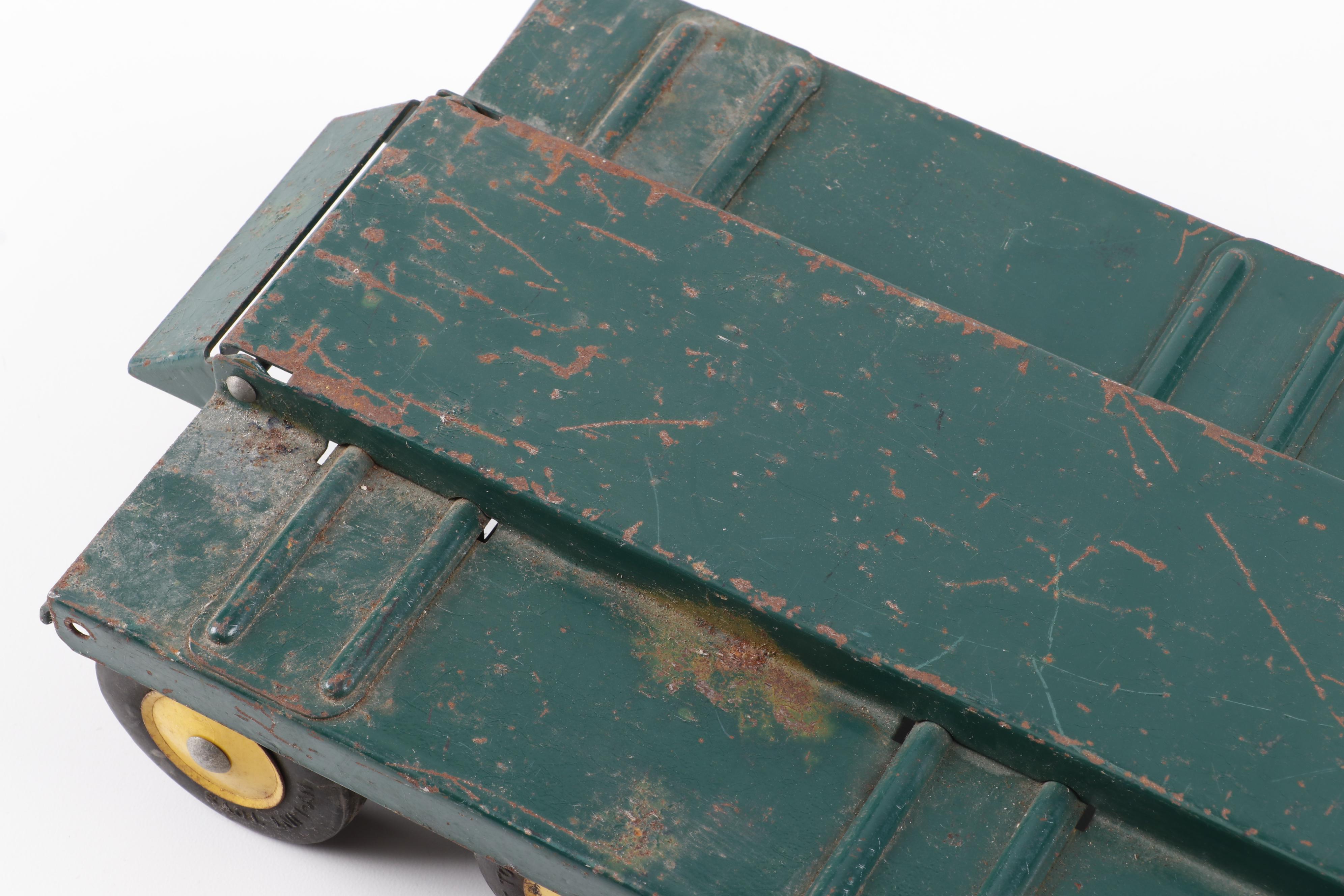 Vintage NYLint Toys Pressed Steel "Tournahauler" Flatbed Trailer Truck