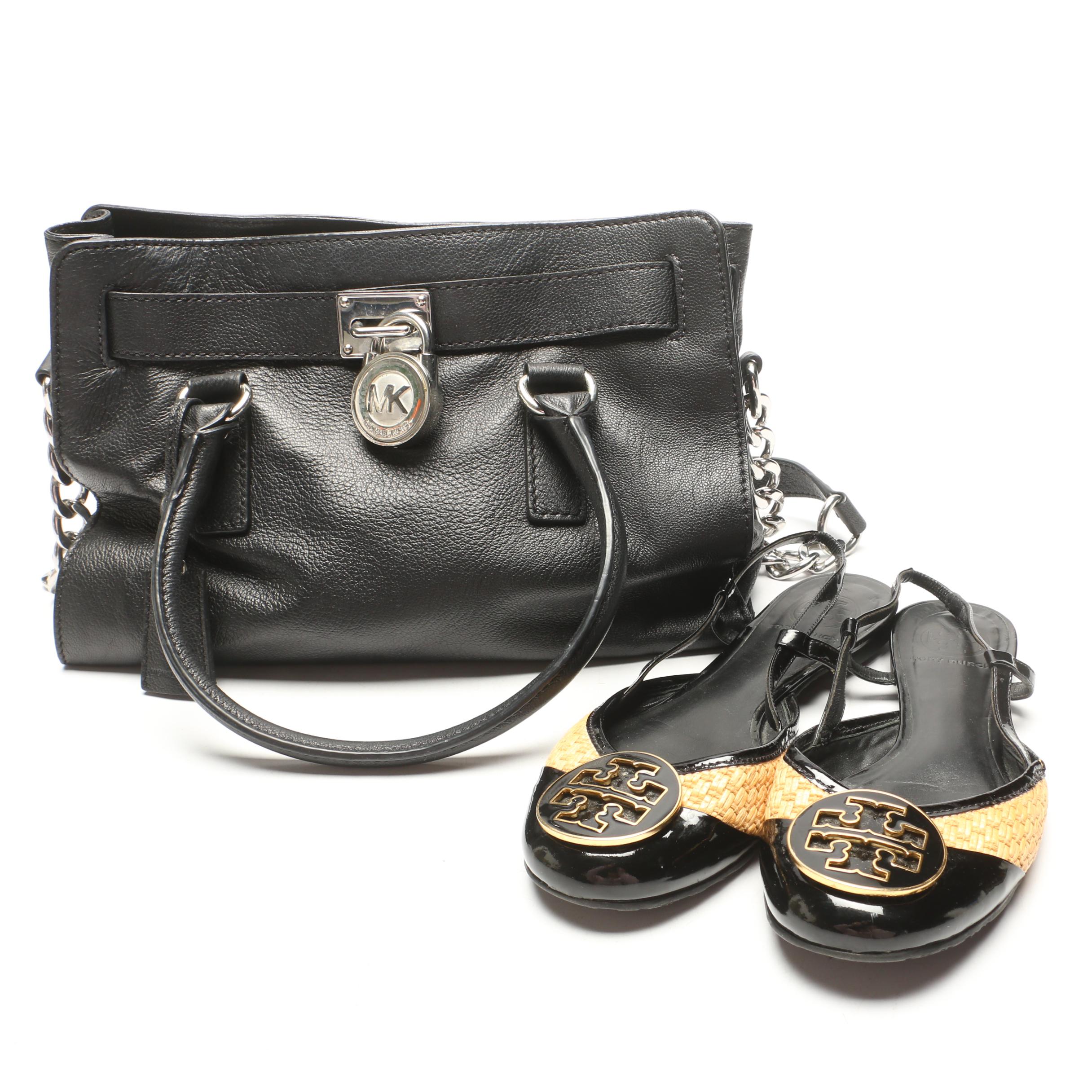 MICHAEL Michael Kors Black Leather Tote and Tory Burch Flats