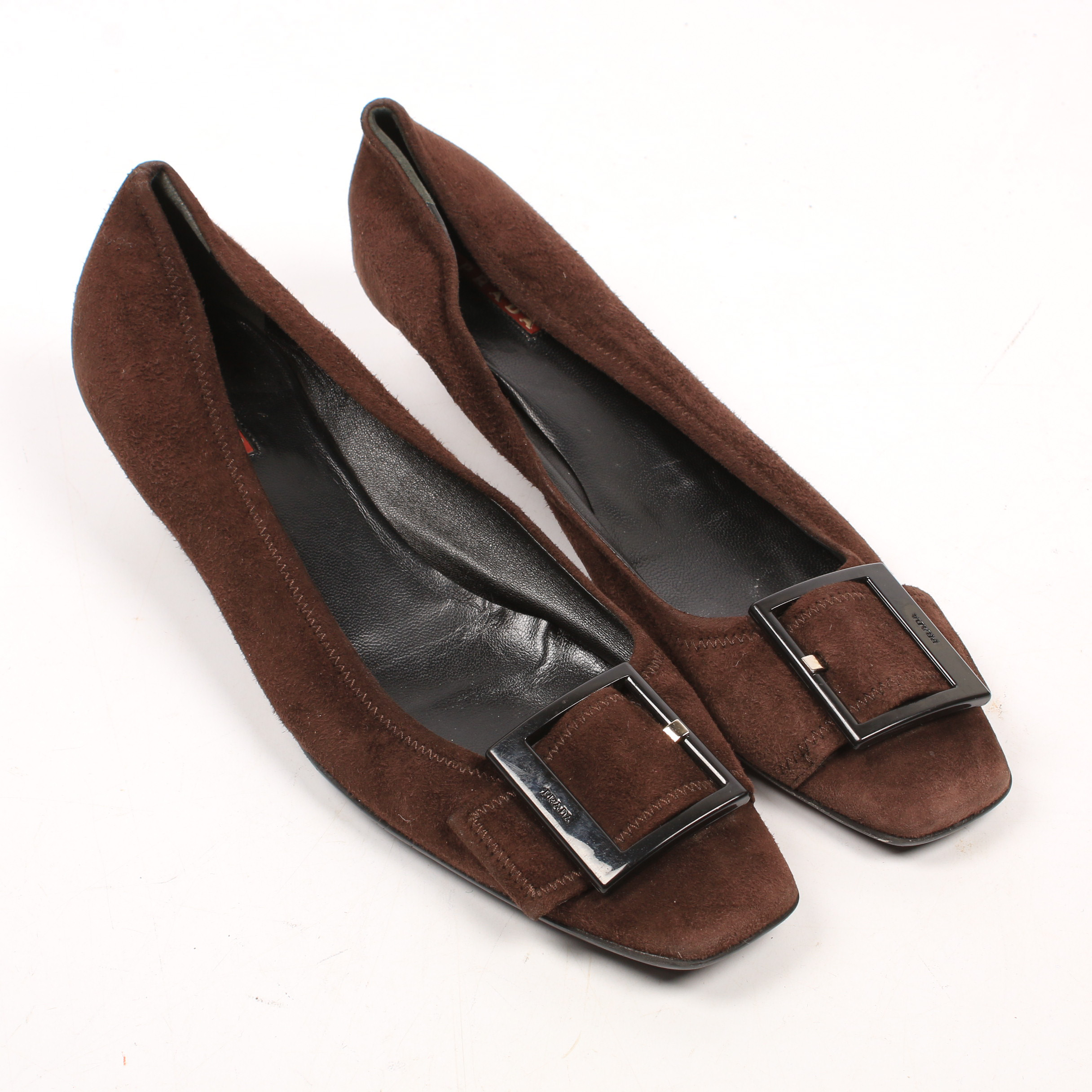 Prada Brown Suede Kitten Heels with Buckle