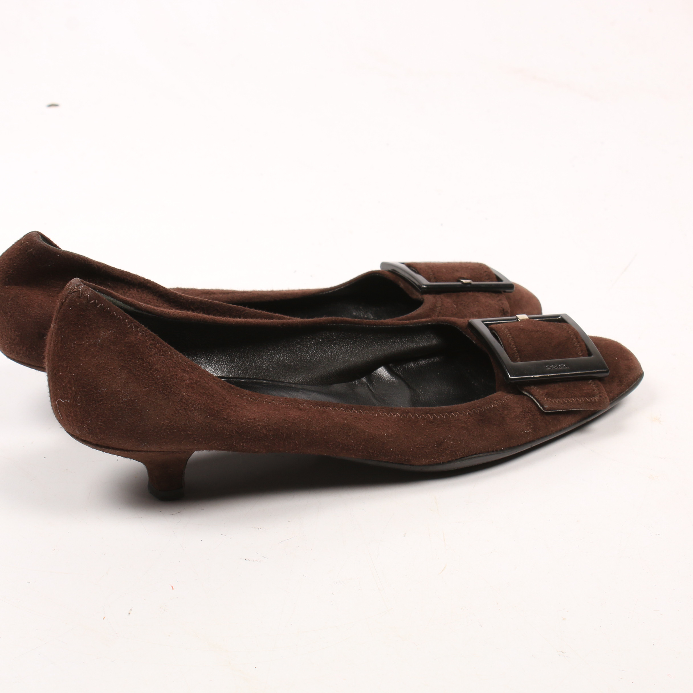 Prada Brown Suede Kitten Heels with Buckle