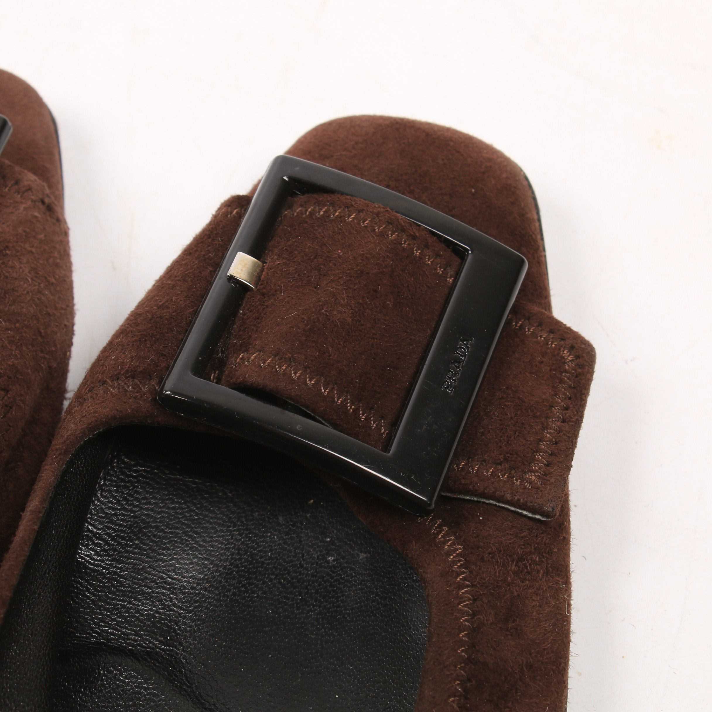 Prada Brown Suede Kitten Heels with Buckle