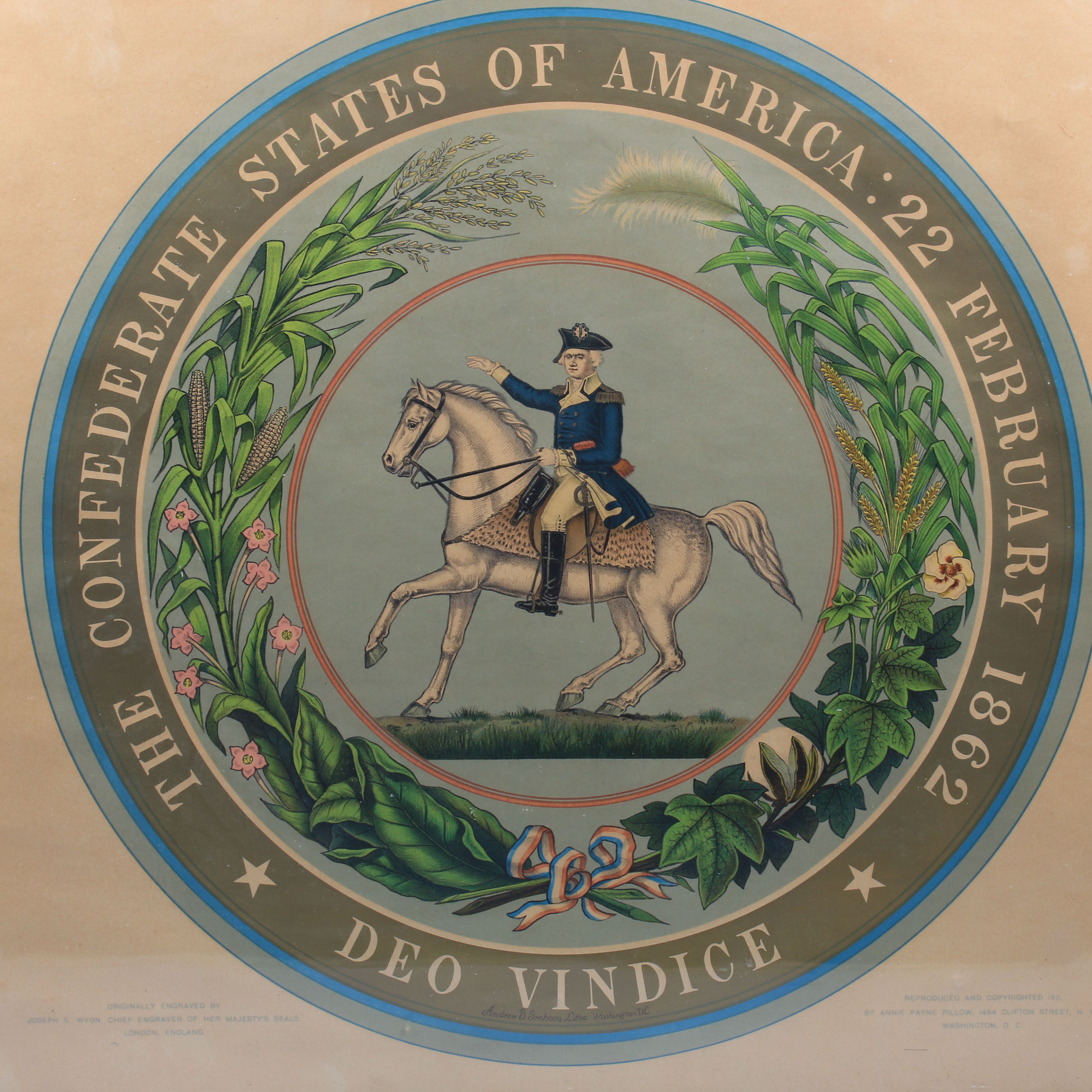 1911 Chromolithograph After Confederate States Seal Engraving