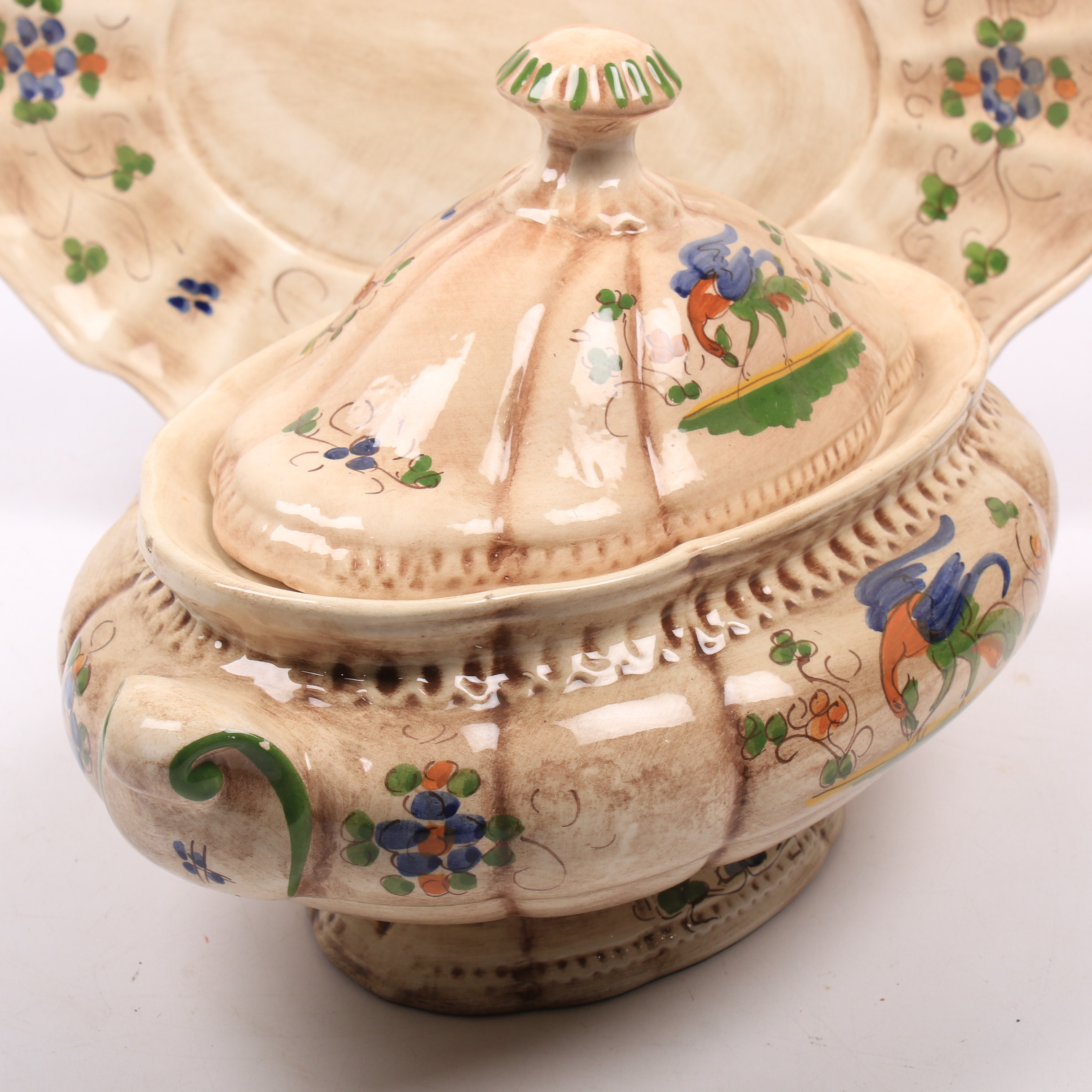 Hand-Painted Porcelain Tureen with Underplate