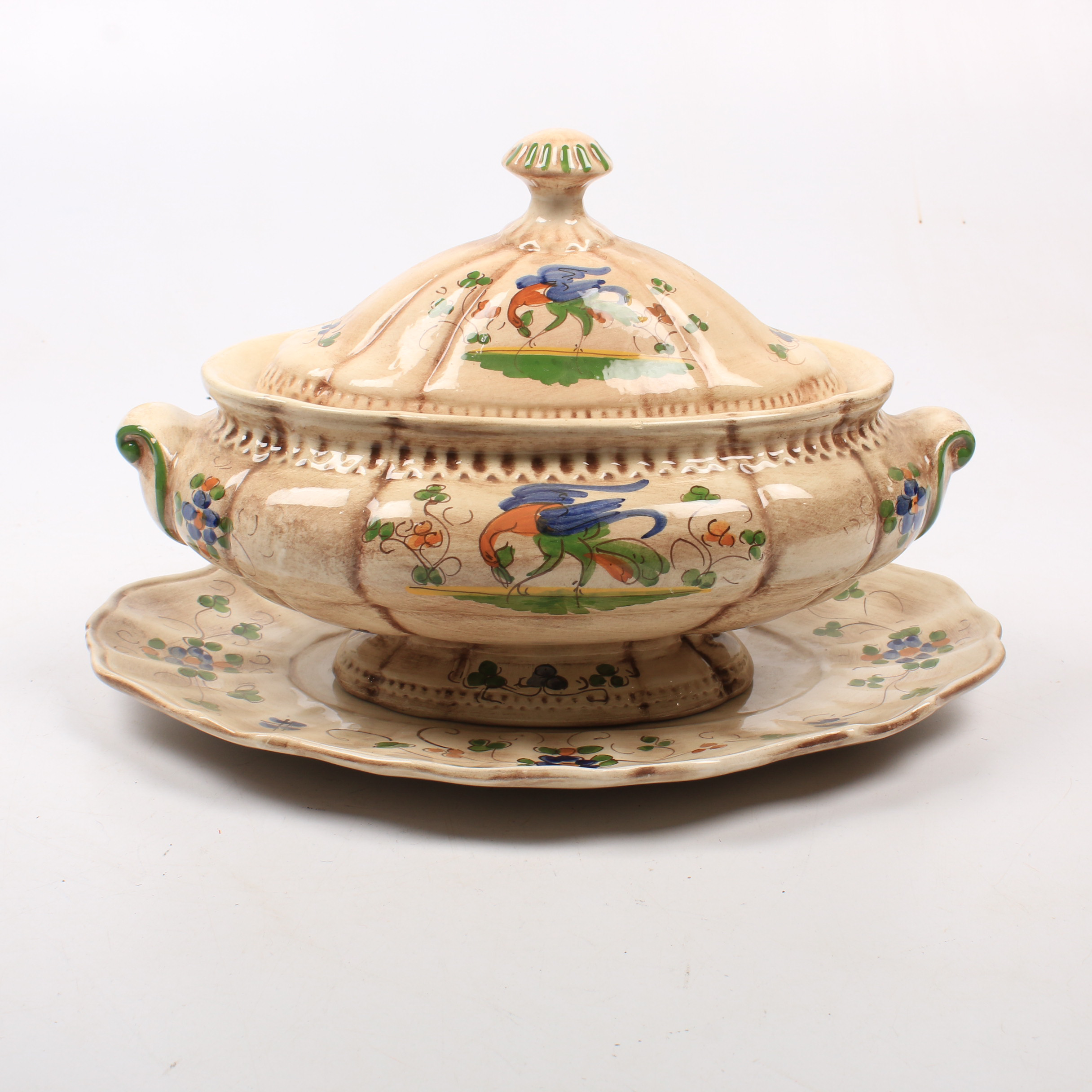Hand-Painted Porcelain Tureen with Underplate