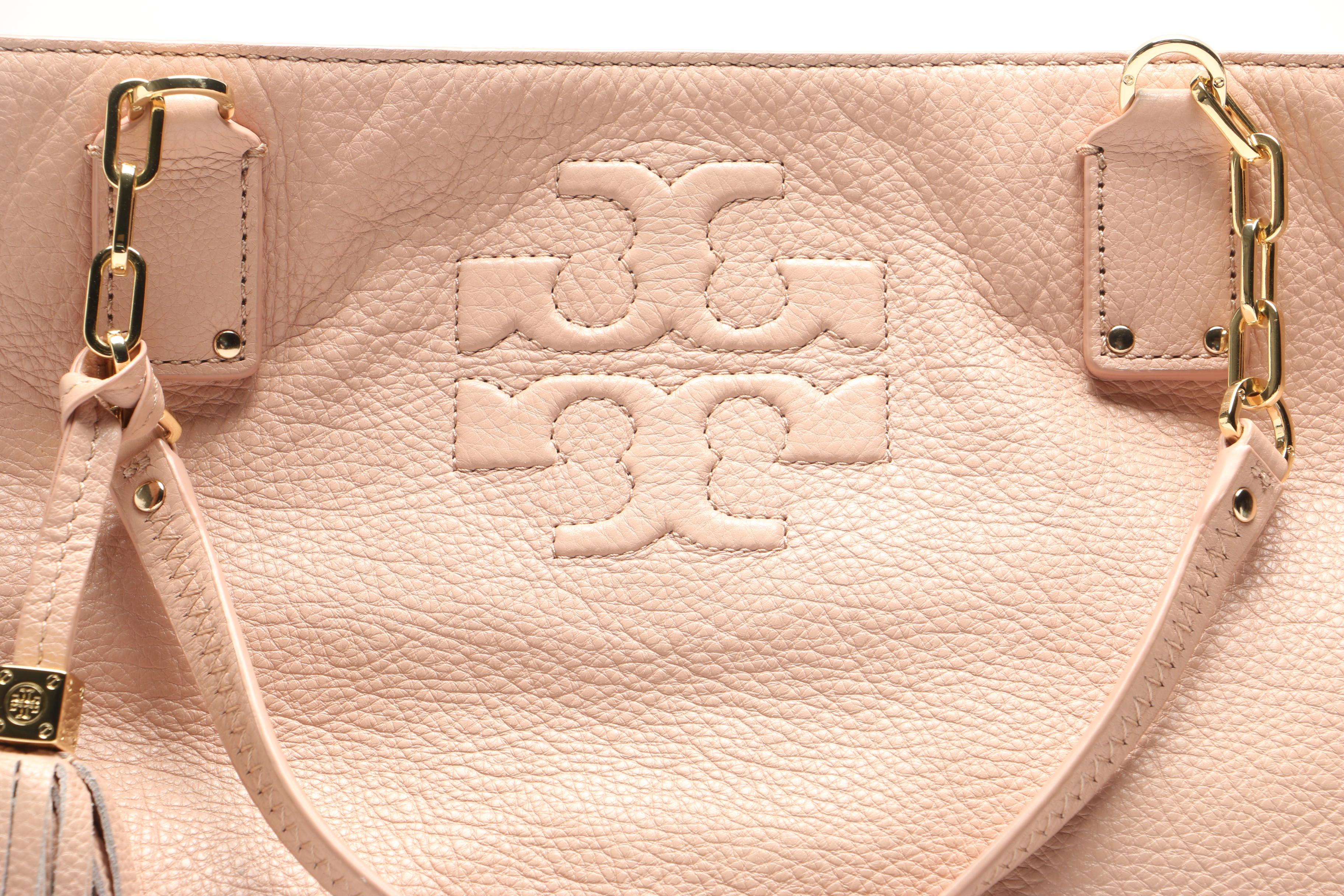Tory Burch Light Blush Pink Grained Leather Tote Bag