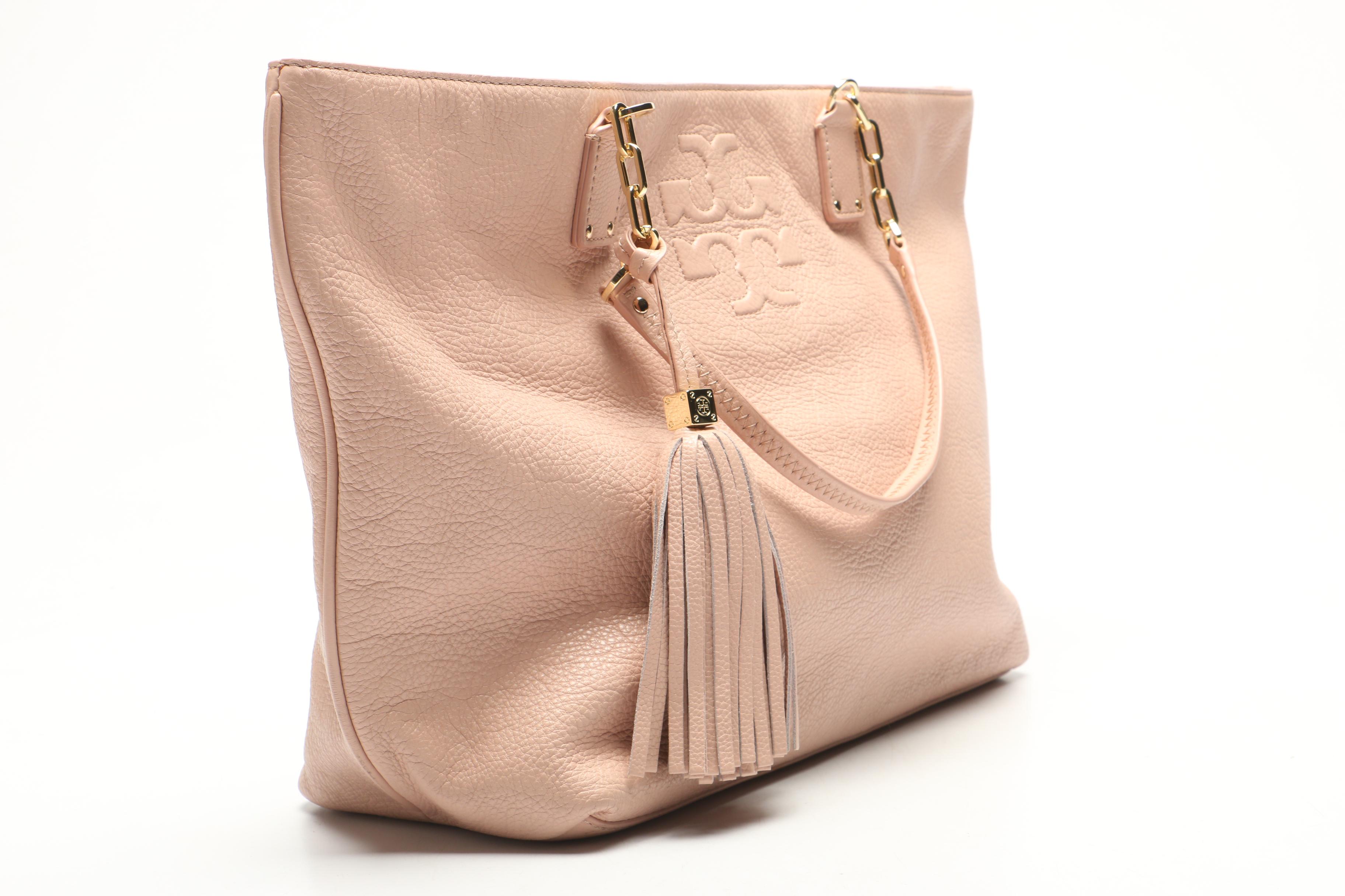 Tory Burch Light Blush Pink Grained Leather Tote Bag