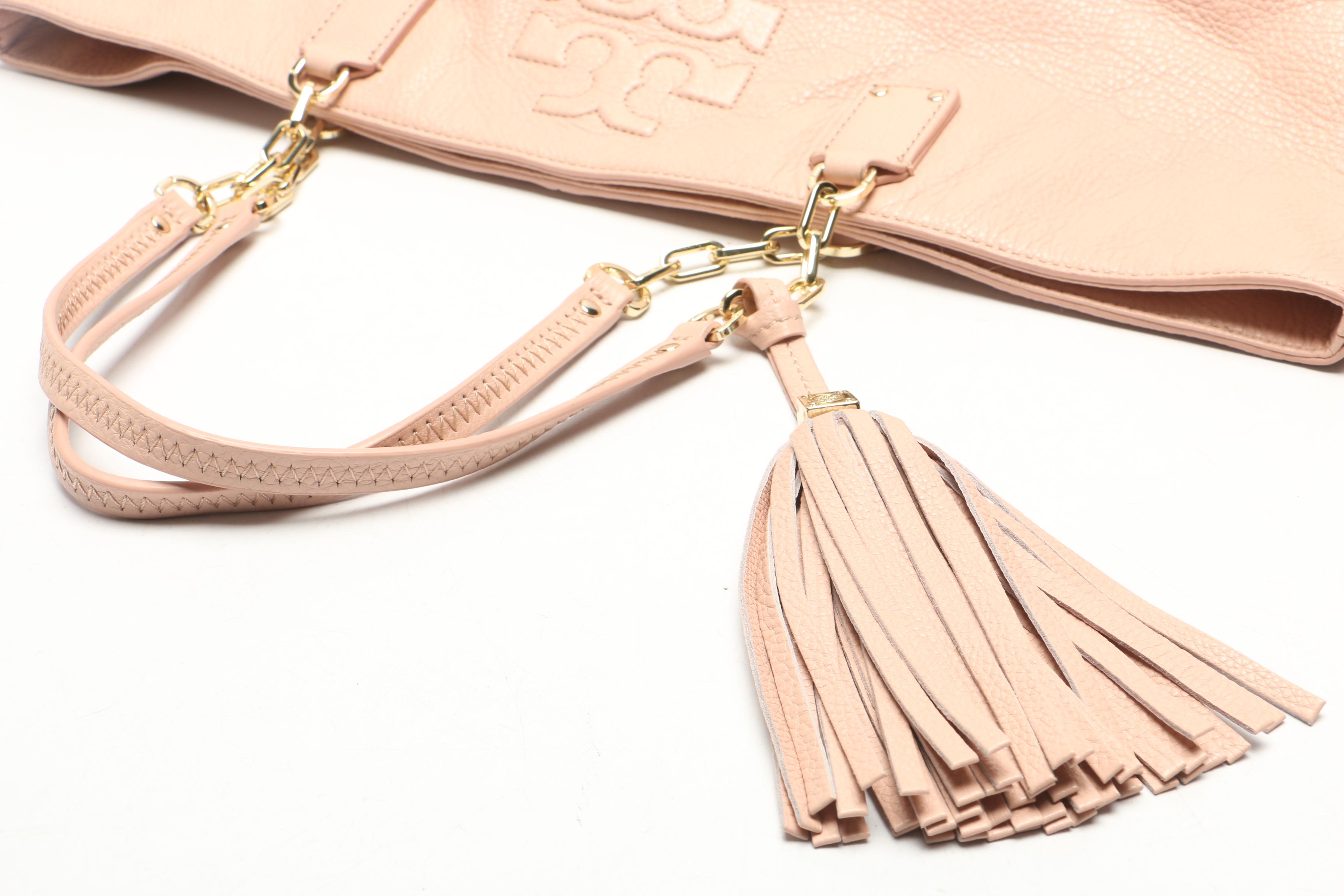 Tory Burch Light Blush Pink Grained Leather Tote Bag