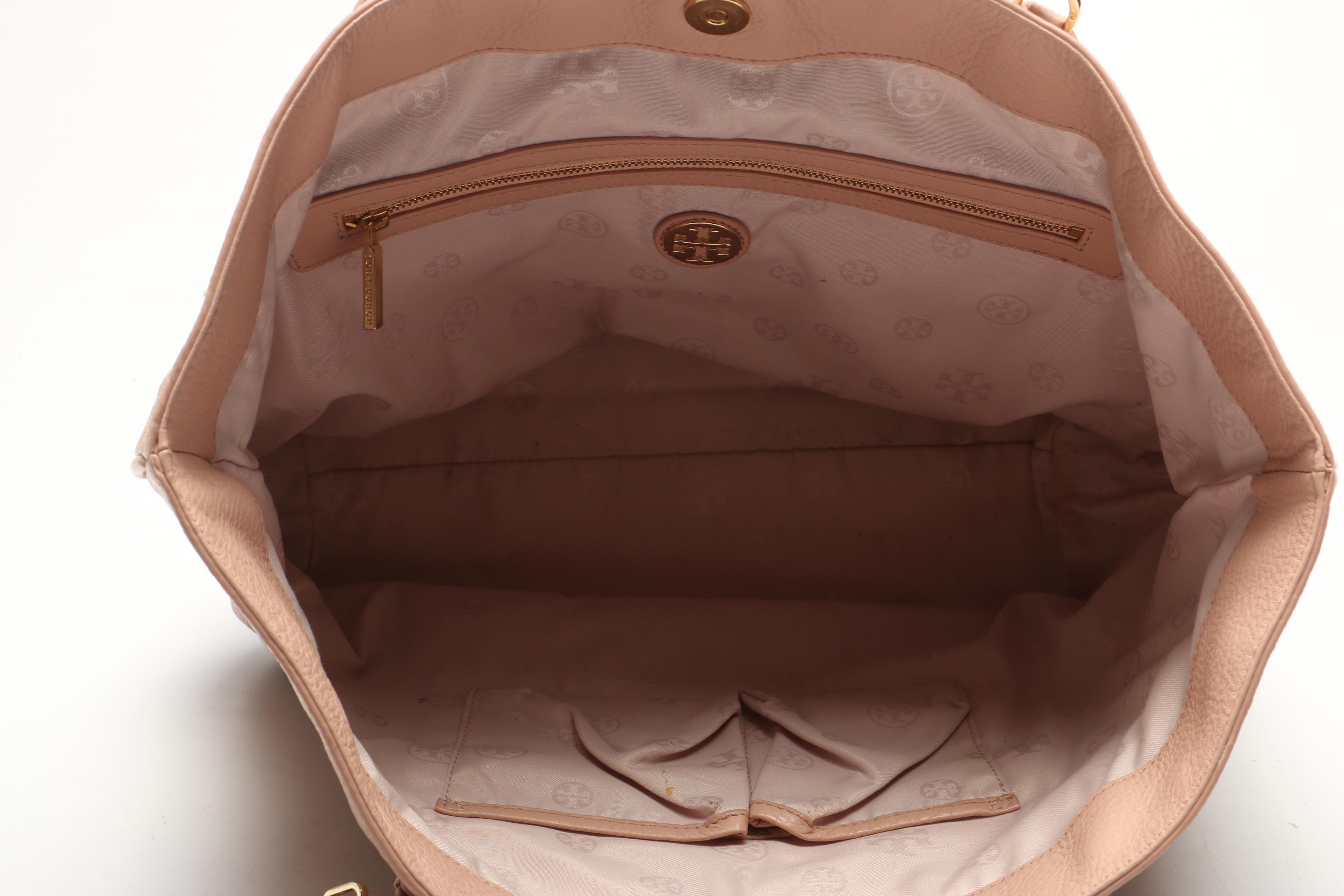 Tory Burch Light Blush Pink Grained Leather Tote Bag