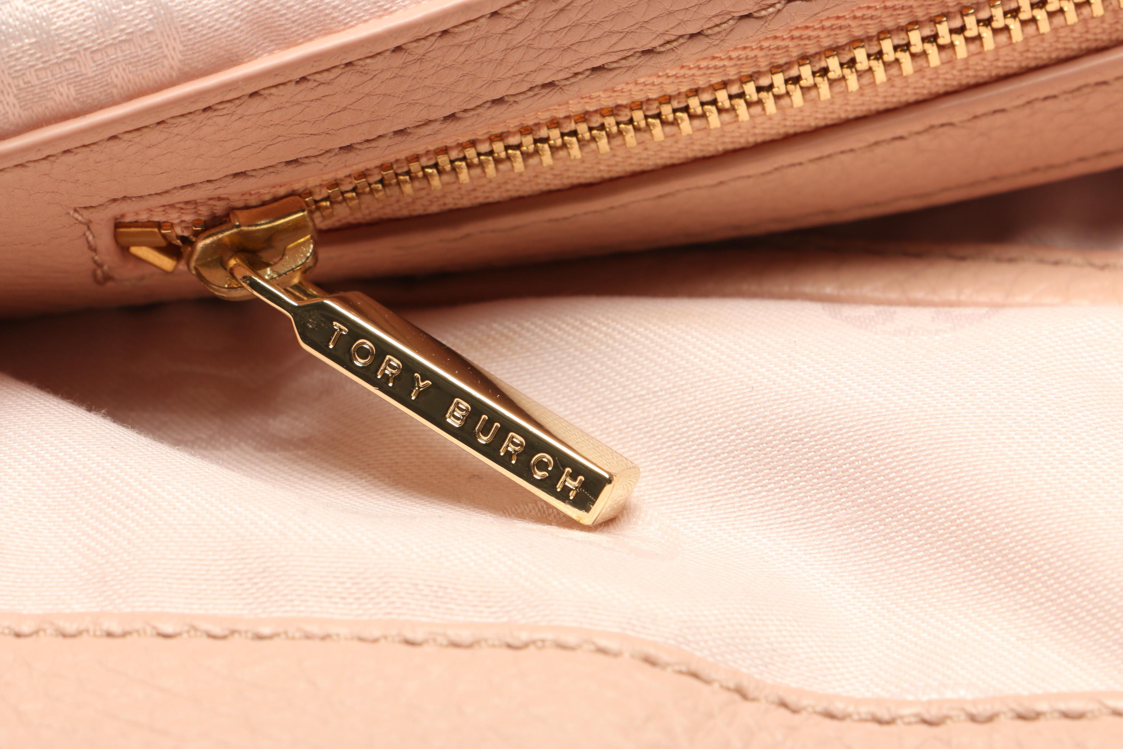 Tory Burch Light Blush Pink Grained Leather Tote Bag