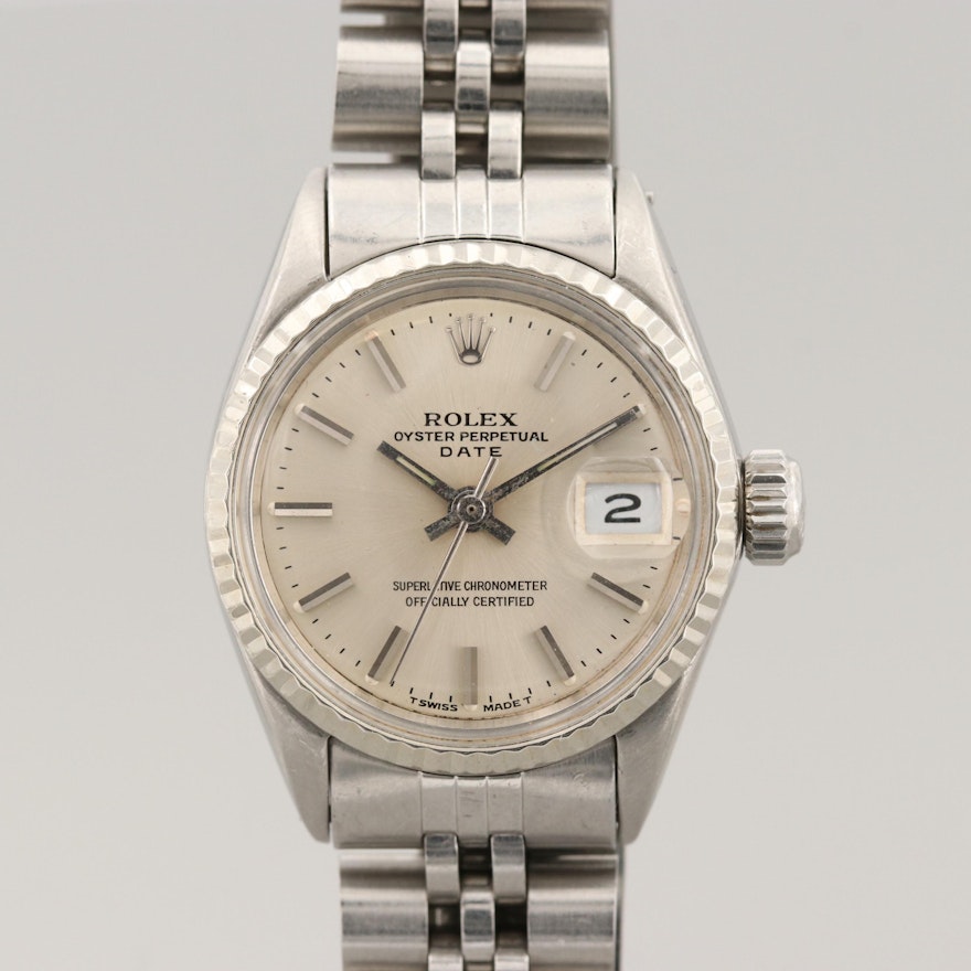Rolex Oyster Perpetual Date Stainless Steel and 18K White Gold Wristwatch, 1967