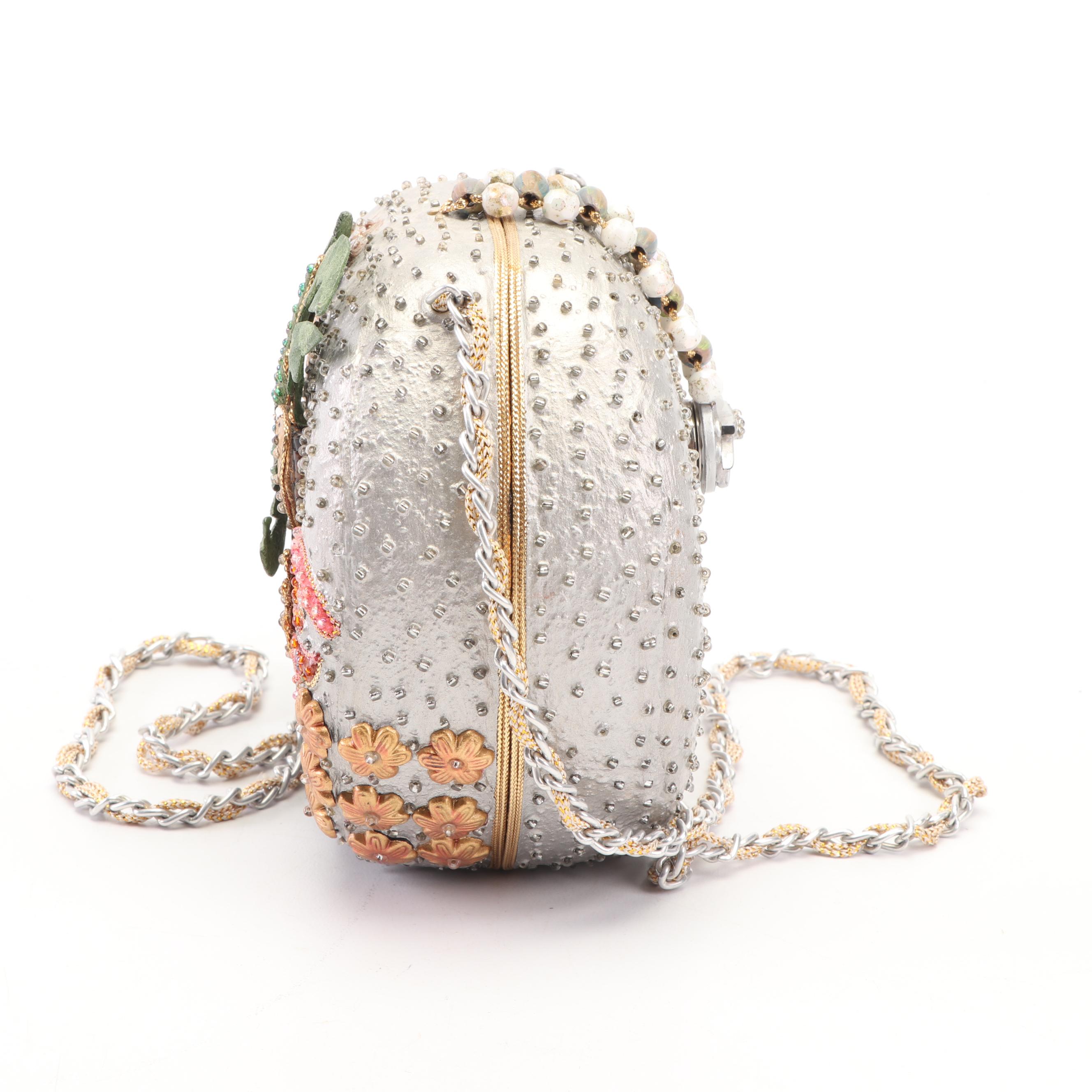 Mary Frances of San Francisco Embellished Palm Tree and Flamingo Clamshell Purse