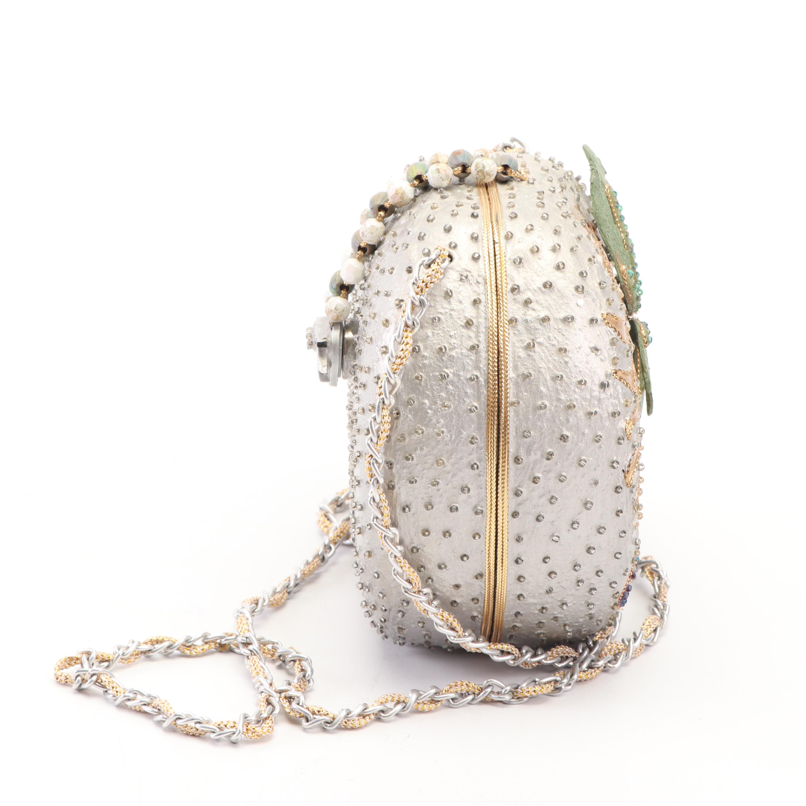 Mary Frances of San Francisco Embellished Palm Tree and Flamingo Clamshell Purse