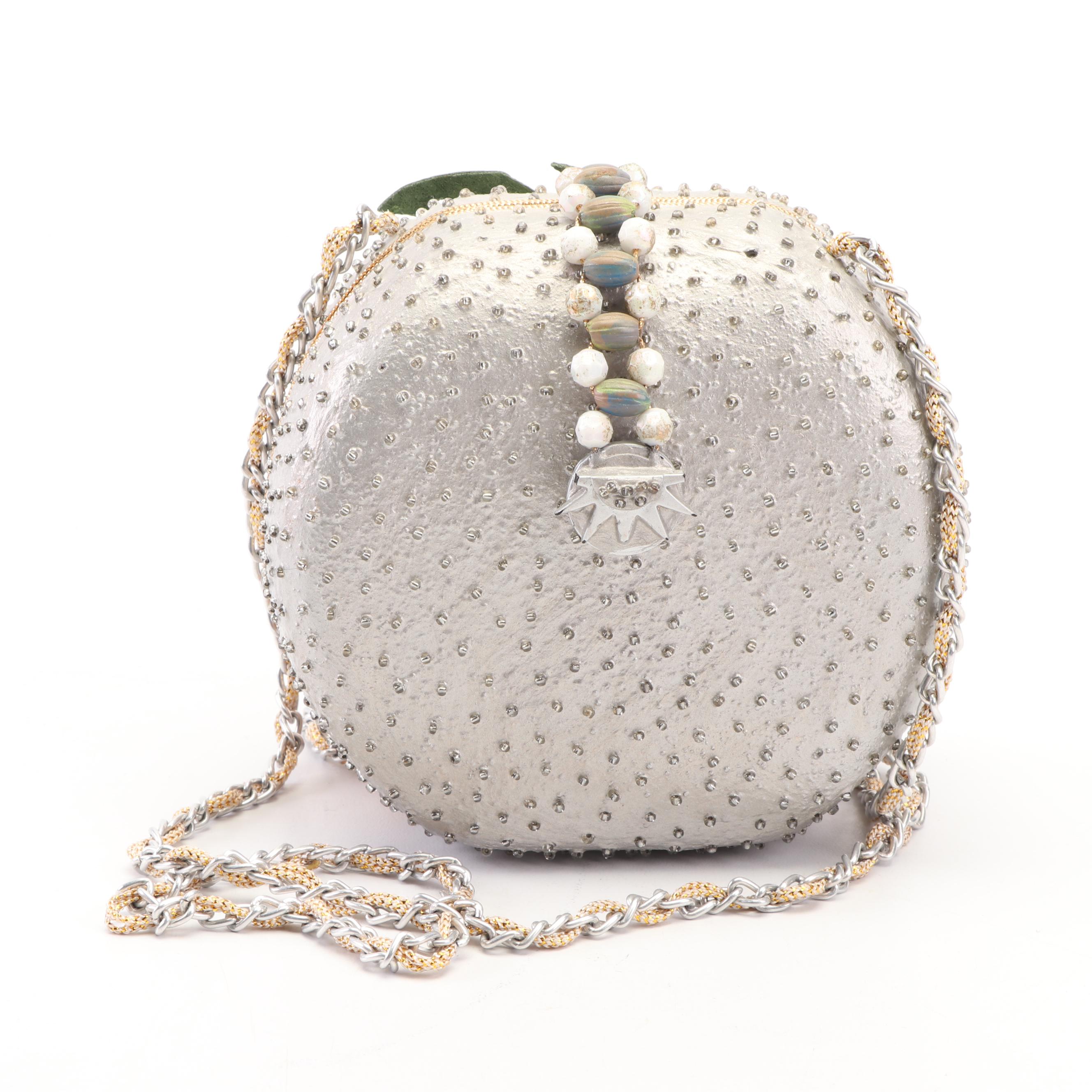 Mary Frances of San Francisco Embellished Palm Tree and Flamingo Clamshell Purse