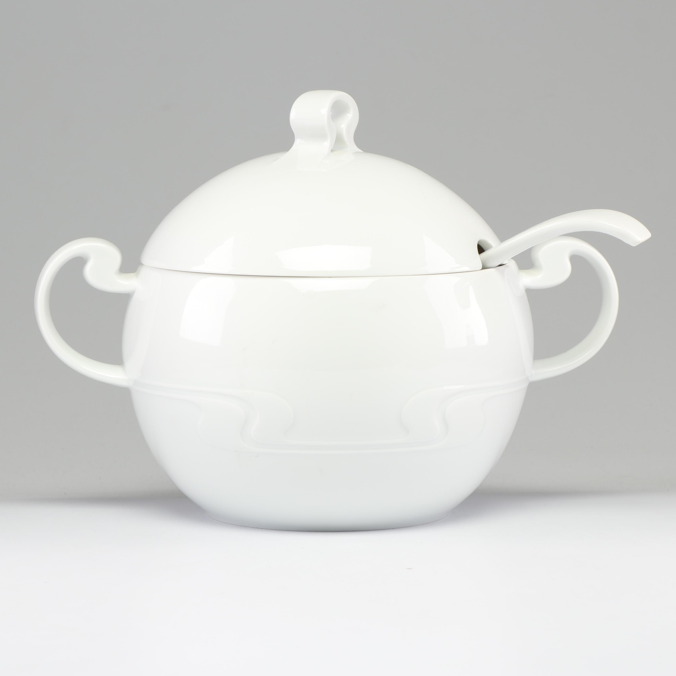 Rosenthal "Asymmetria" White Porcelain Soup Tureen with Ladle, Late 20th Century