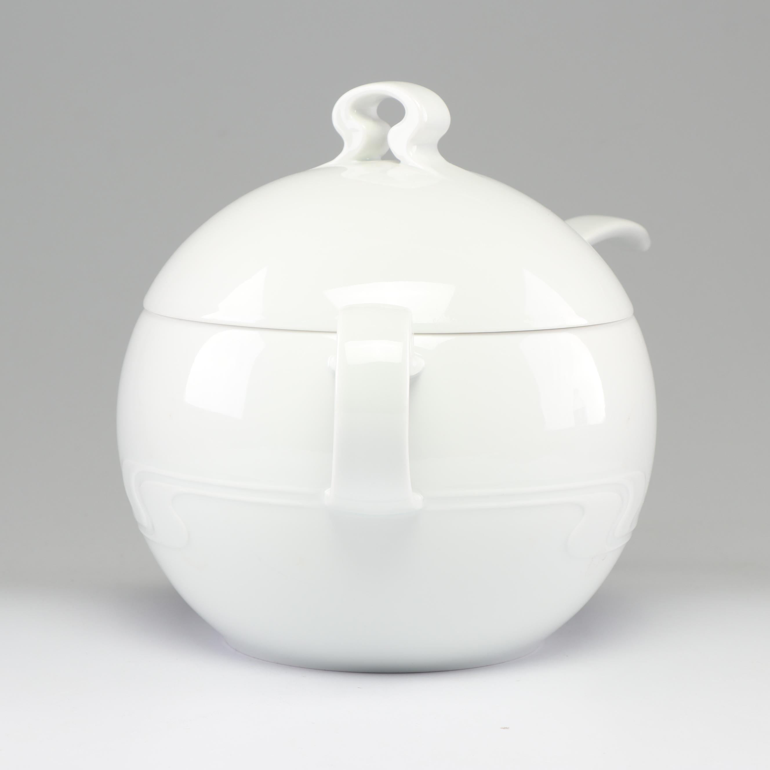 Rosenthal "Asymmetria" White Porcelain Soup Tureen with Ladle, Late 20th Century
