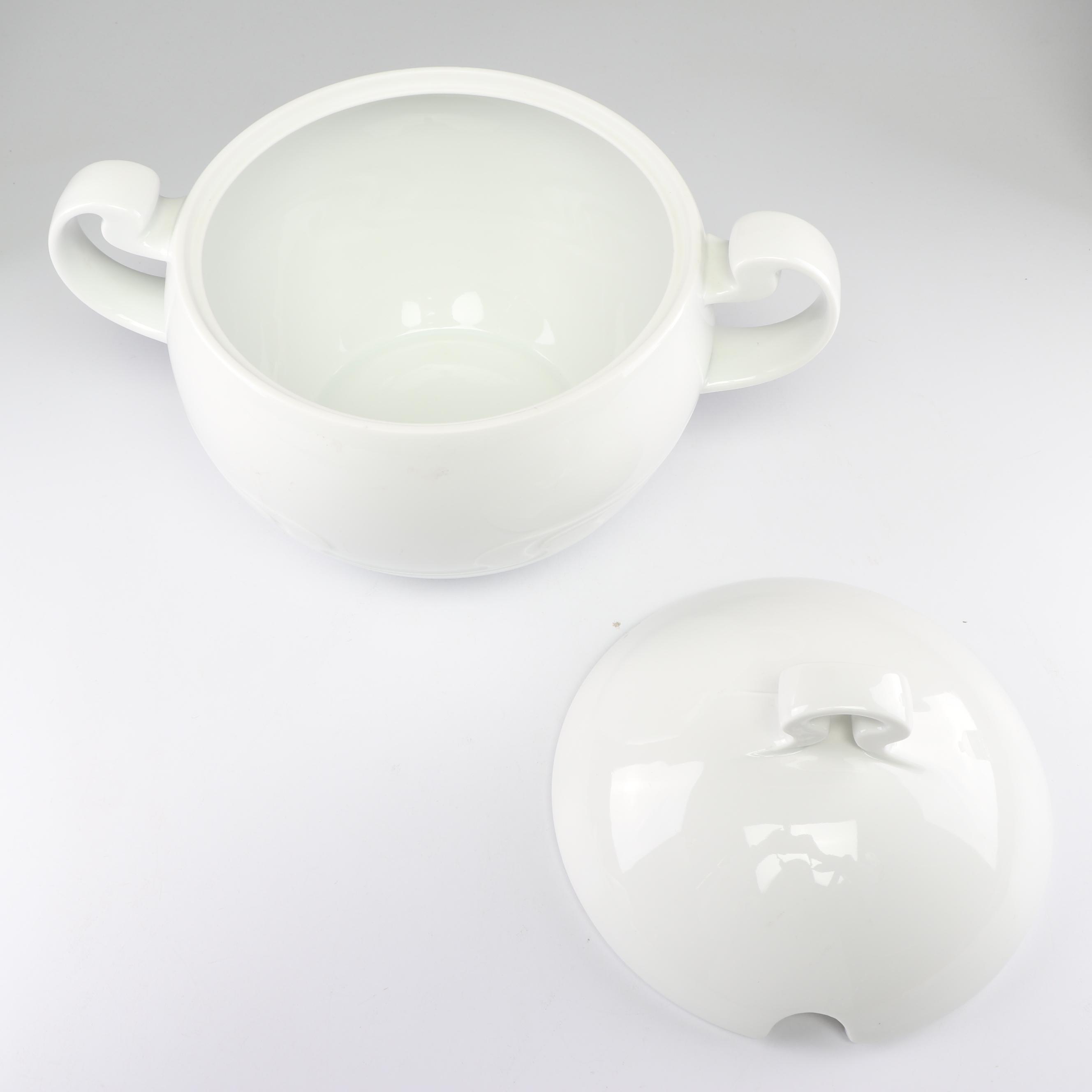 Rosenthal "Asymmetria" White Porcelain Soup Tureen with Ladle, Late 20th Century