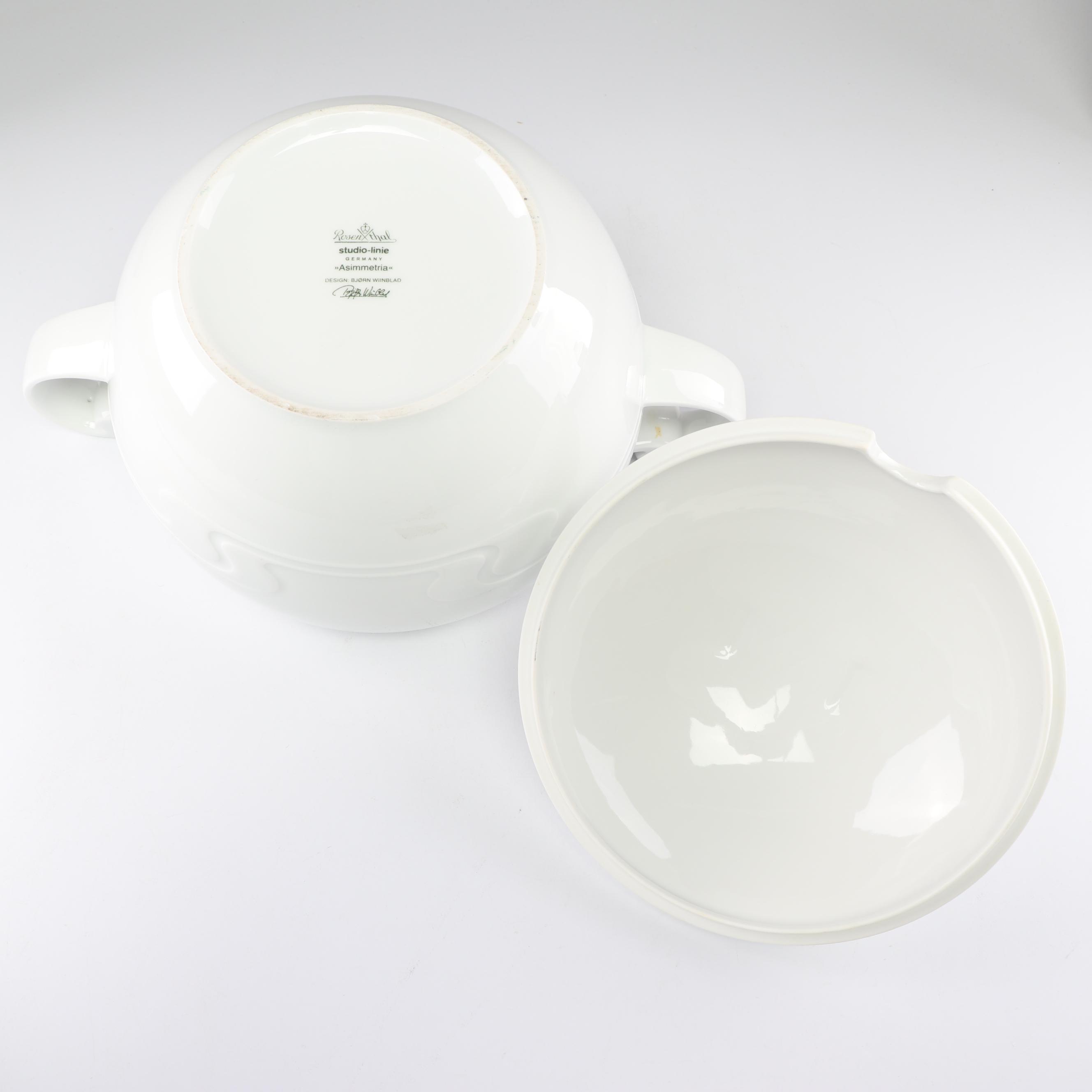 Rosenthal "Asymmetria" White Porcelain Soup Tureen with Ladle, Late 20th Century